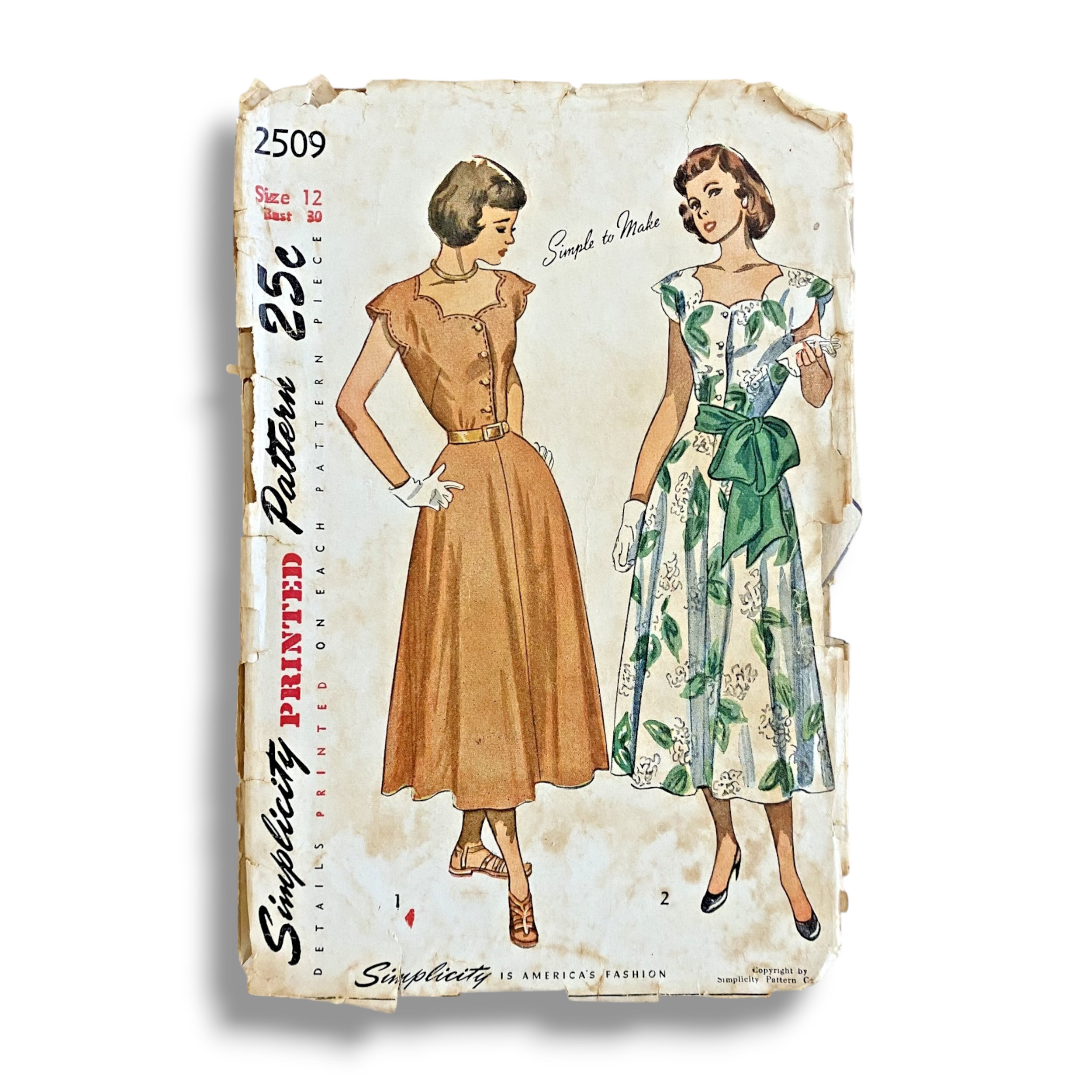 Simplicity 2509, 40s Dress, Size 12:30, Cut, Vintage Sewing Pattern.PNG