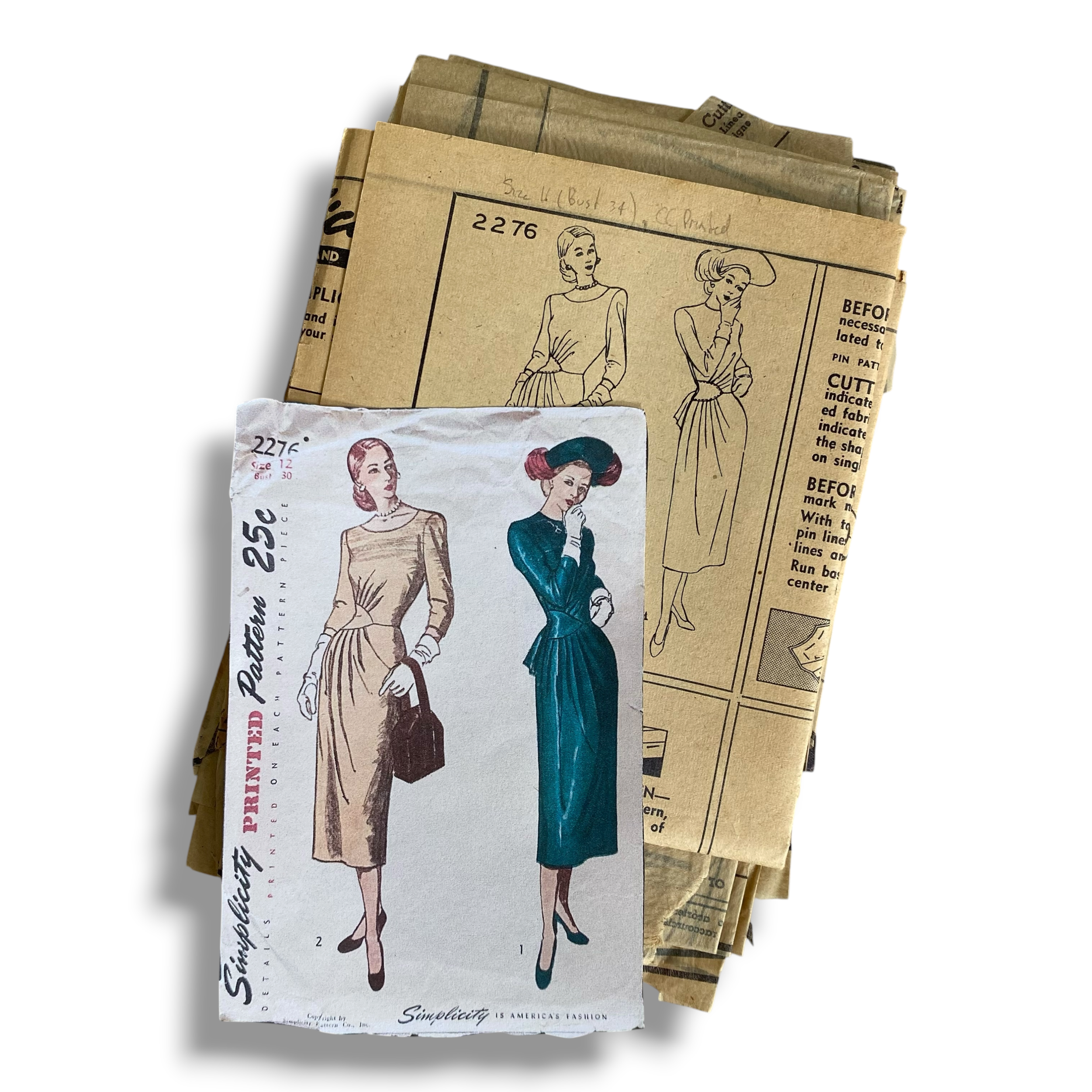 Simplicity 2276, 40s Dress, Size 16/34, Cut & Complete, No Envelope, Vintage Sewing Pattern