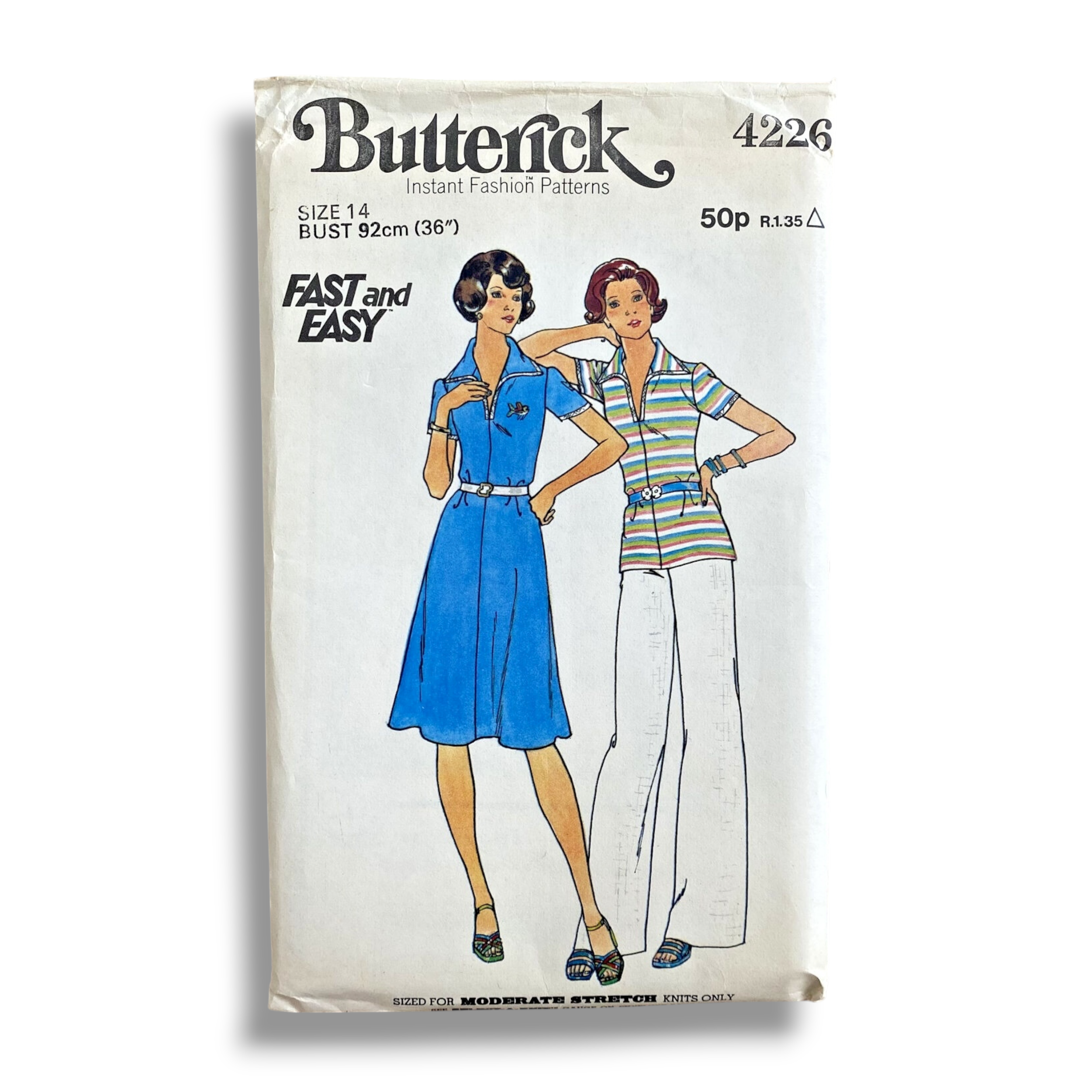 Butterick 4226, 70s Dress/Top/Pants, Size 14/36, Factory Folded, Vintage Sewing Pattern