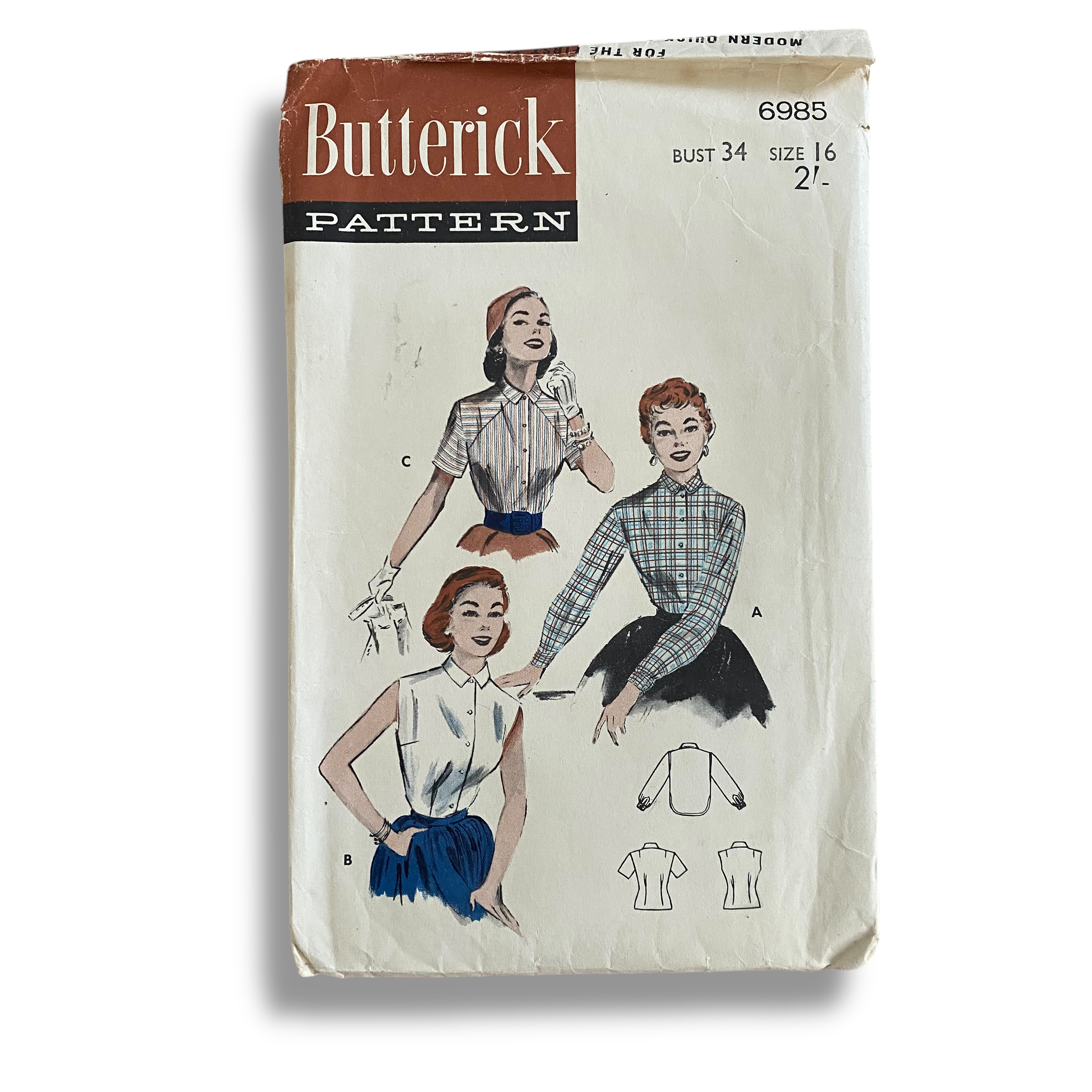Butterick 6985, 50s Blouse, Size 16/34, Cut & Complete, Vintage Sewing Pattern