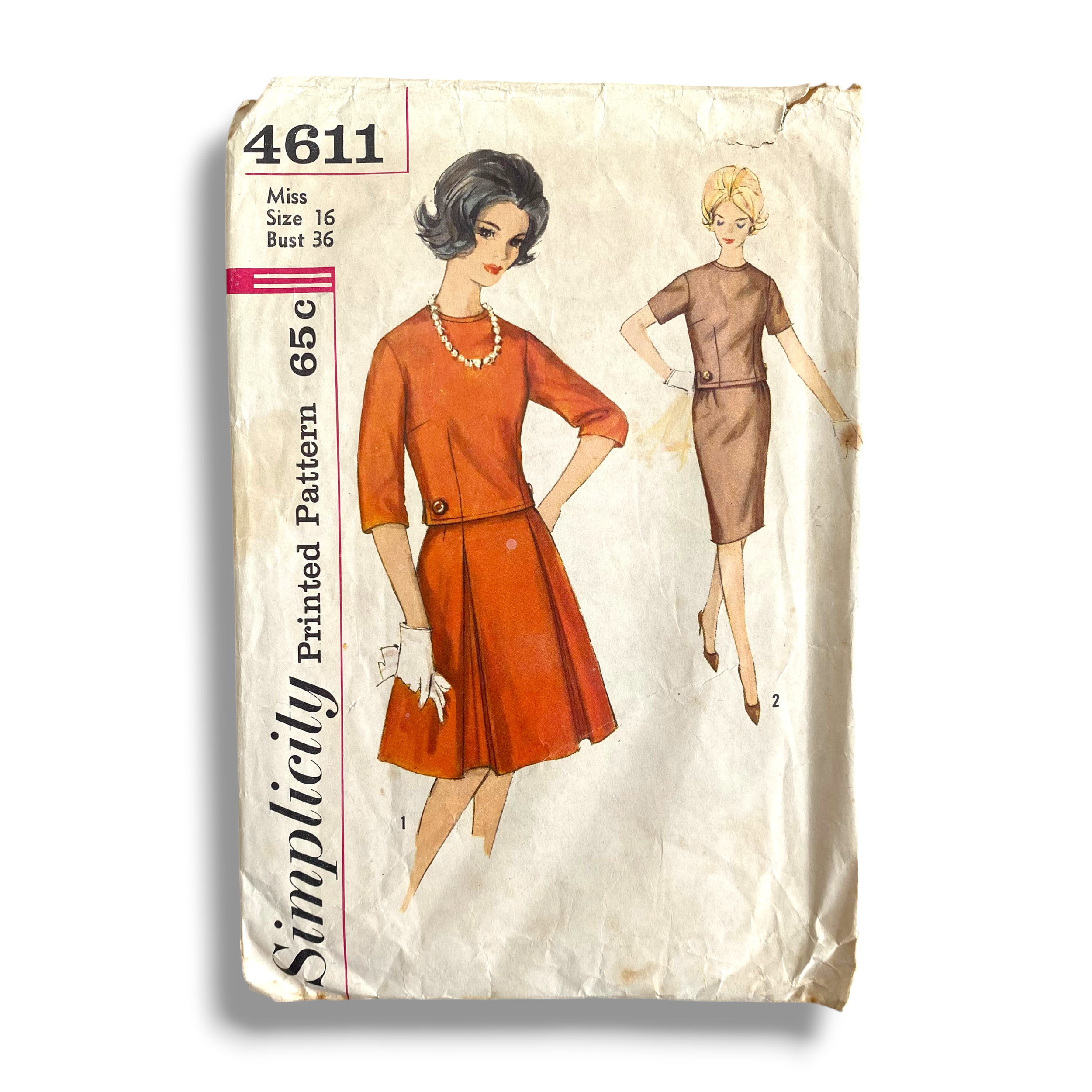 Simplicity 4611, 60s Dress, Size 16/36, Cut, Vintage Sewing Pattern