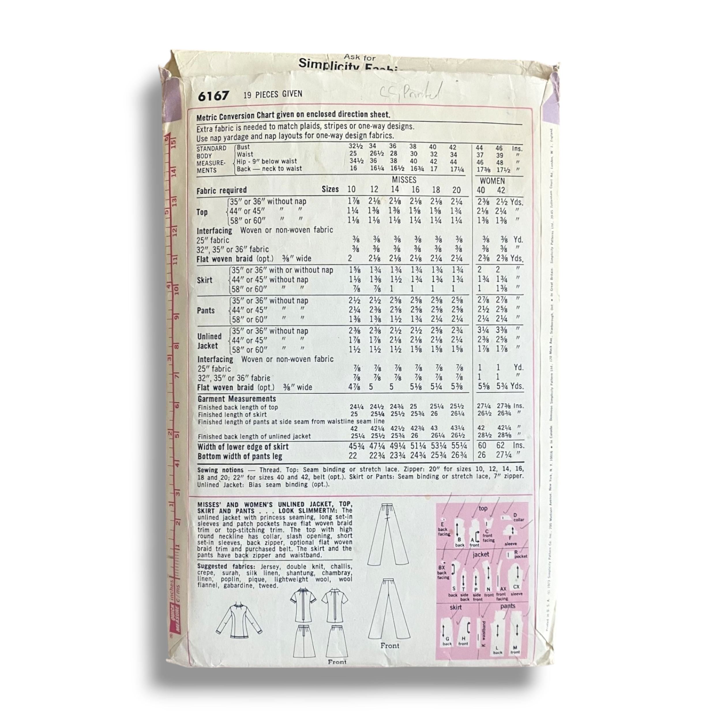 Simplicity 6167, 70s Jacket:Top:Pant:Skirt, Size 12:34, Cut & Complete, Vintage Sewing Pattern1.PNG