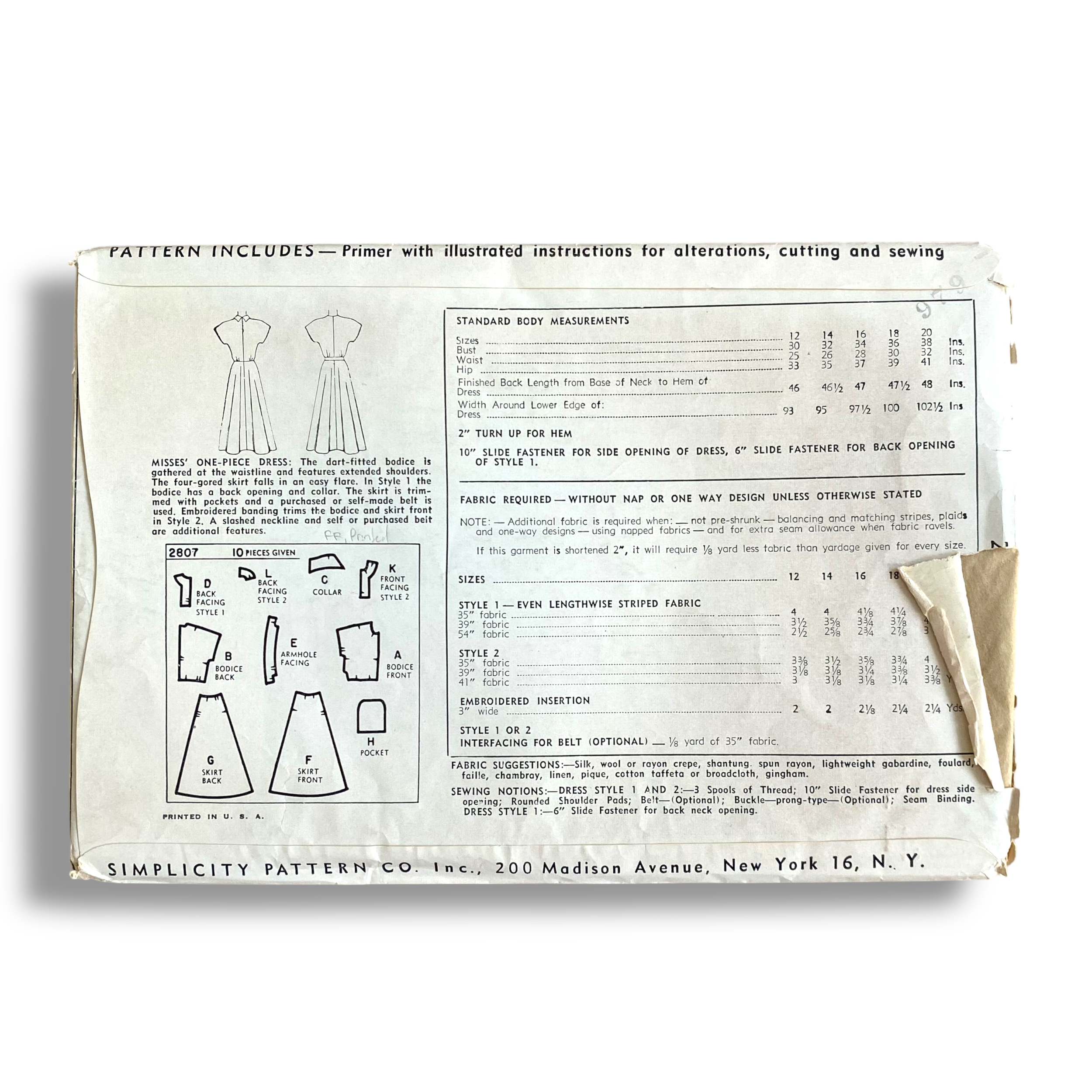 Simplicity 3788, 40s Dress, Size 18:36, Factory Folded, Vintage Sewing Pattern2.png