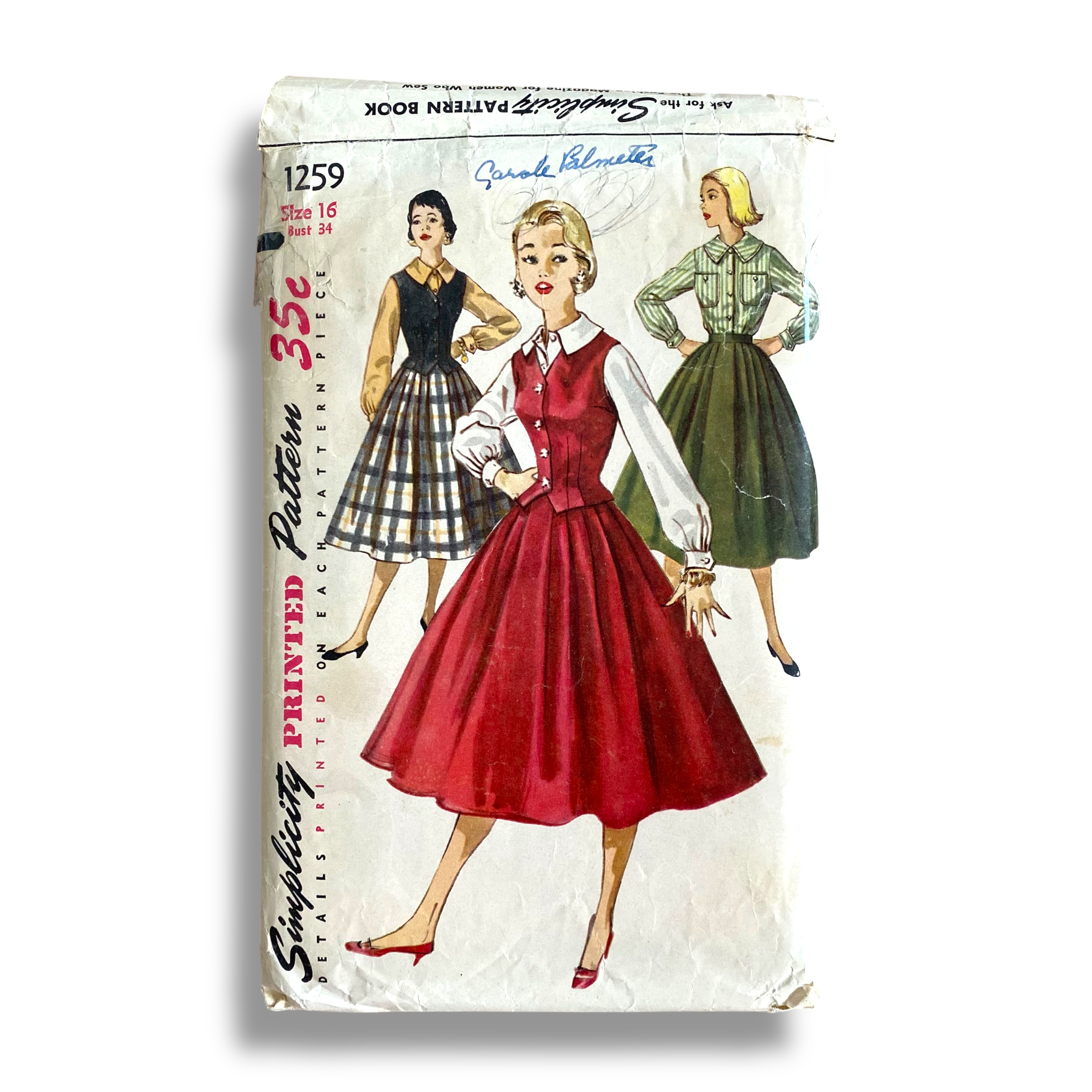 Simplicity 1259, 50s Blouse:Skirt:Weskit, Size 16:34, Cut & Complete, Vintage Sewing Pattern1.png