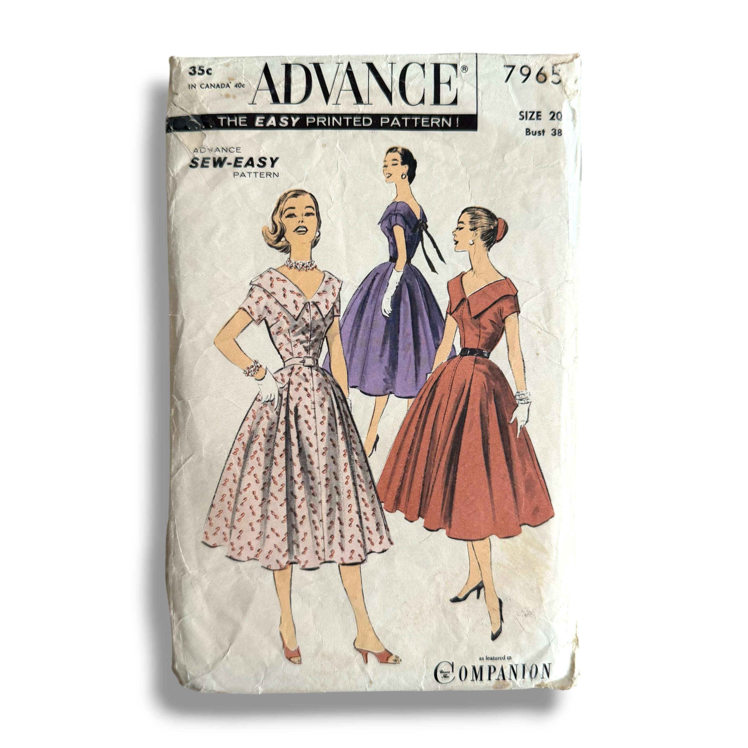 Advance 7965, 50s Dress, Size 20/38, Cut & Complete, Vintage Sewing Pattern