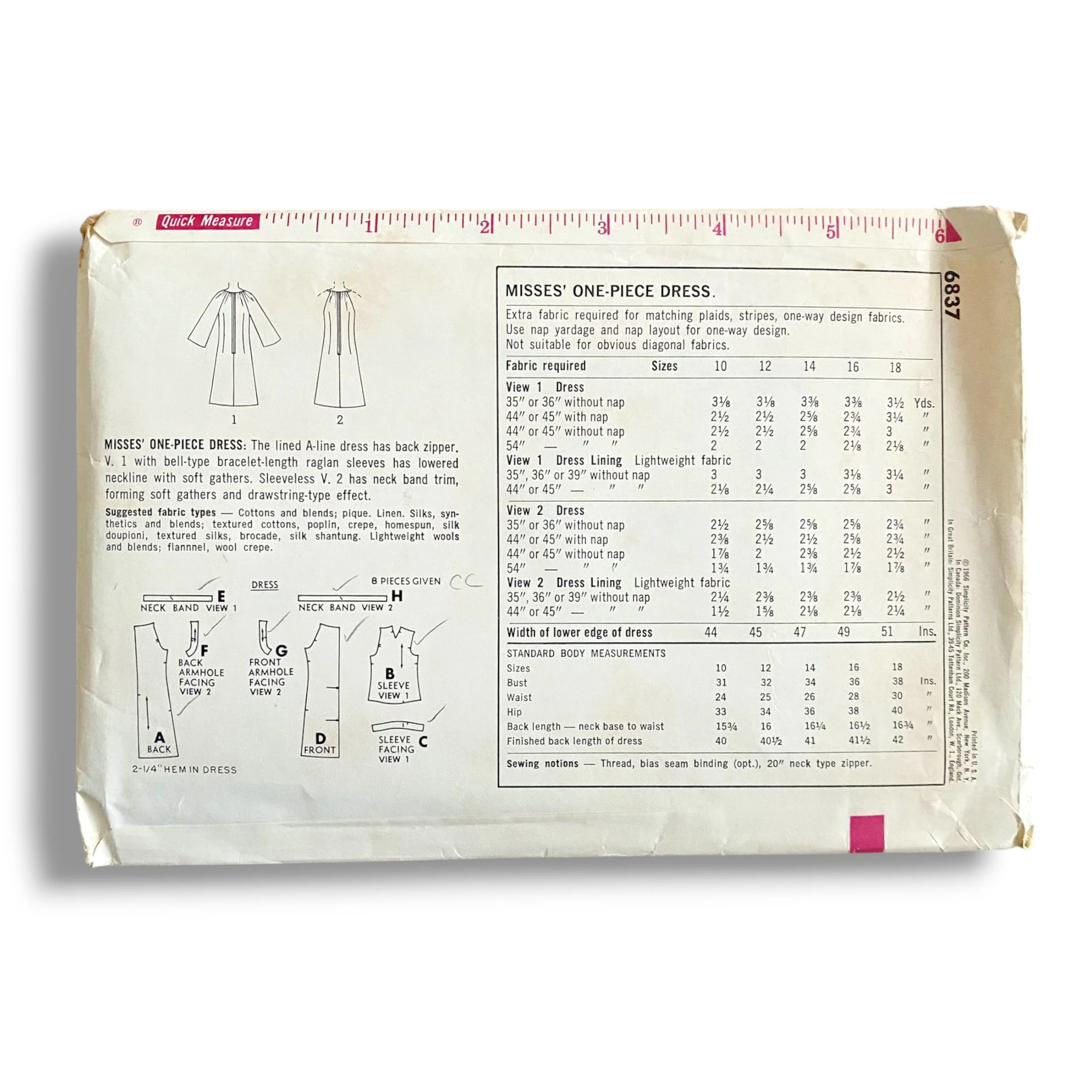 Simplicity 6837, 60s Dress, Size 14:34, Cut & Complete, Vintage Sewing Pattern1.jpg