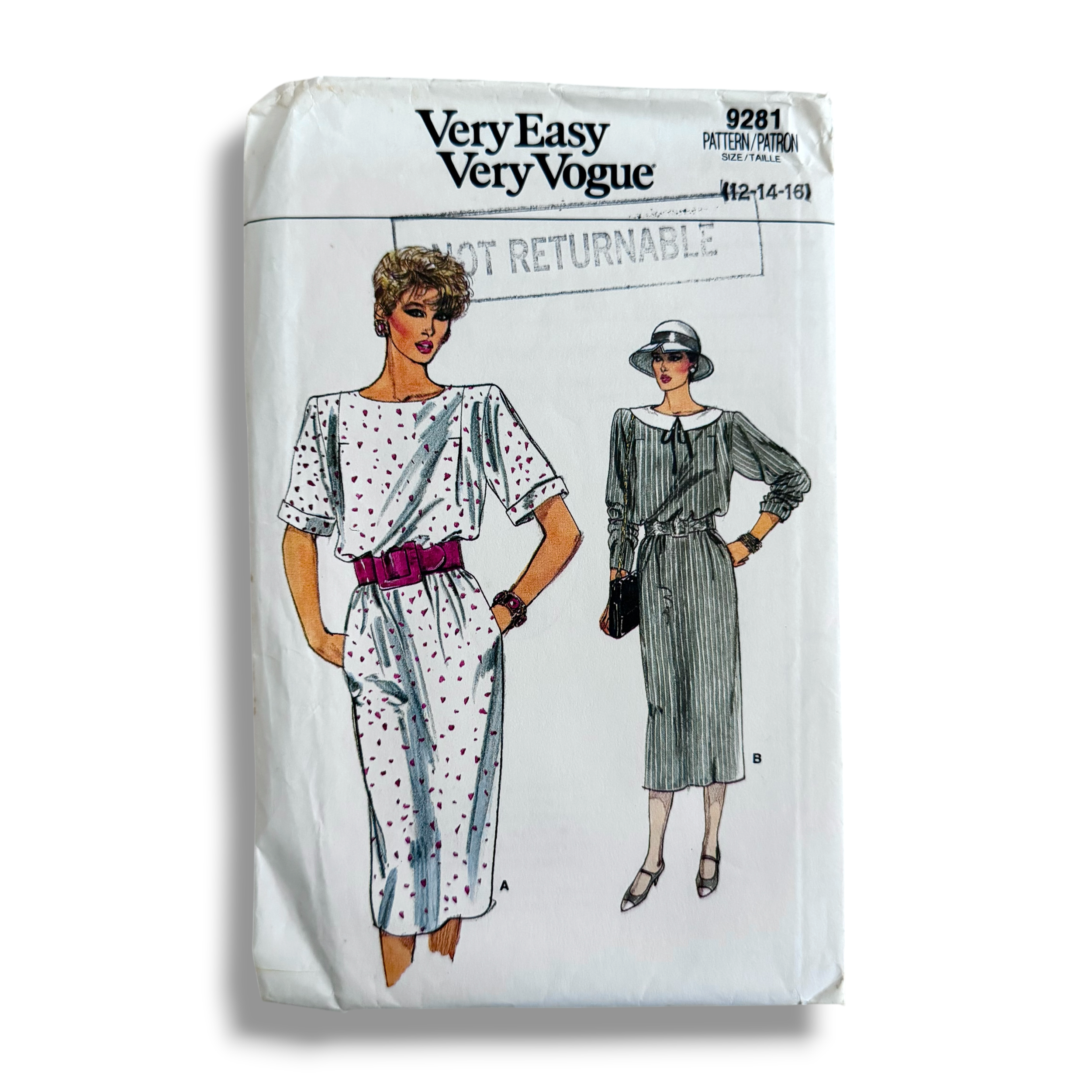 Vogue 9281, 80s Dress, Sizes 12-14-16, Cut & Complete, Vintage Sewing Pattern