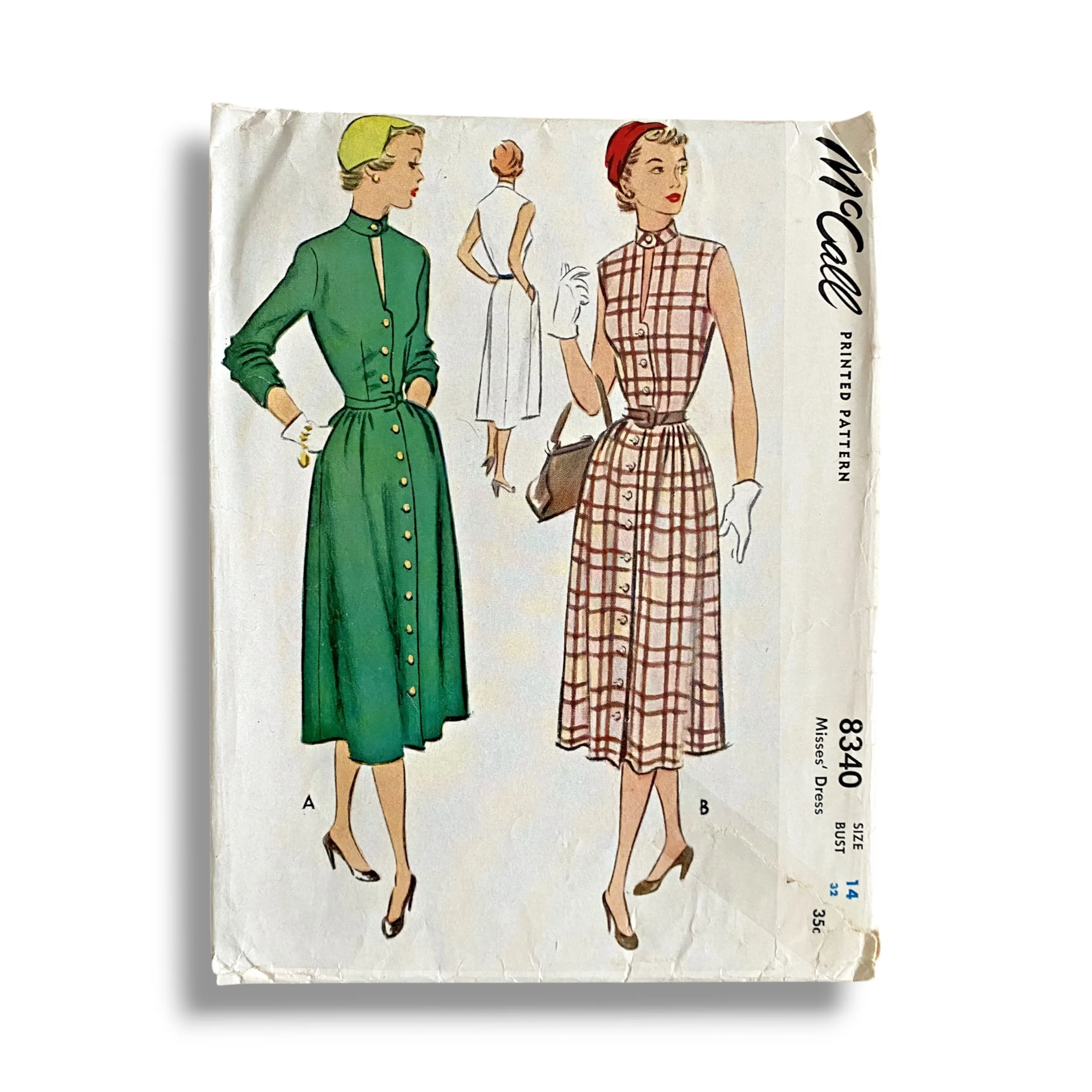 McCalls 8340 50s Dress, Size 14:32, Factory Folded, Vintage Sewing Pattern.jpg