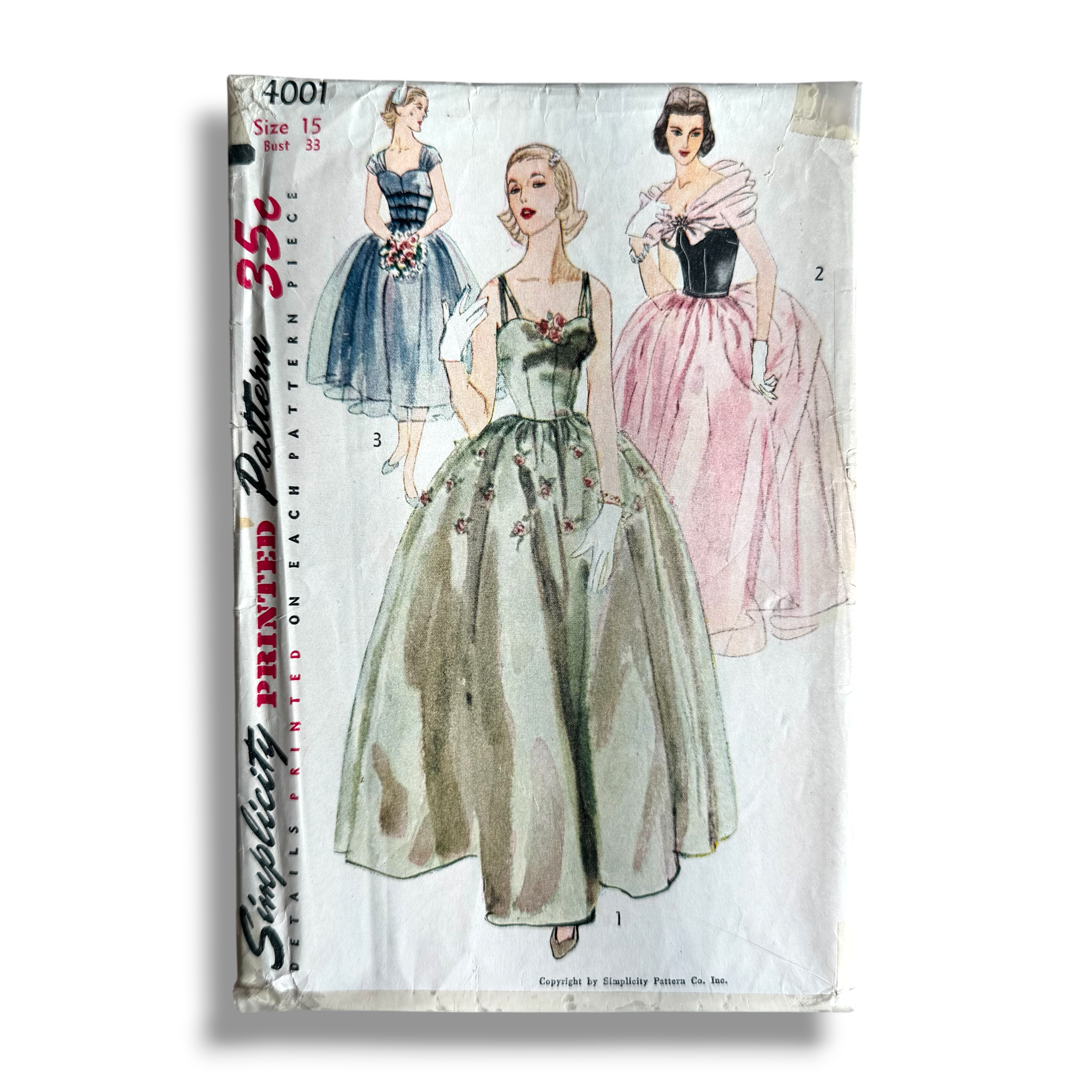 Simplicity 4001, 50s Evening Dress with Detachable Over-Skirt and Scarf, Size 15 Bust 33, Cut & Complete, Vintage Sewing Pattern