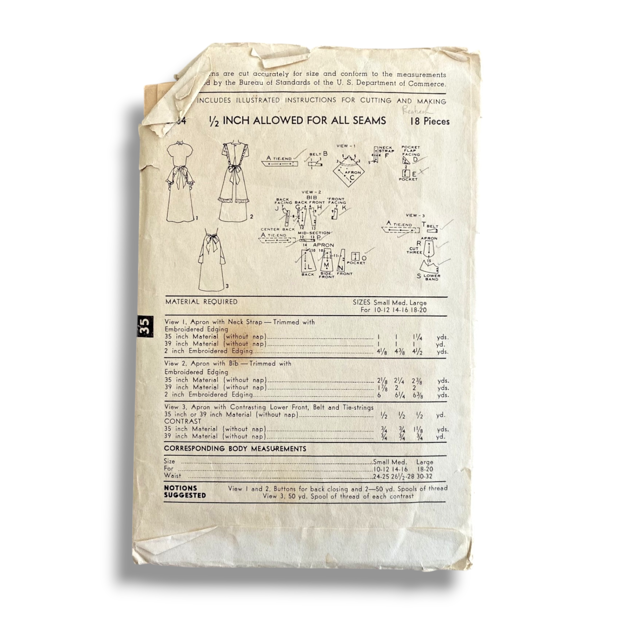 Advance 5884, 50s Apron, Size Small 10-12, Cut, Vintage Sewing Pattern1.PNG