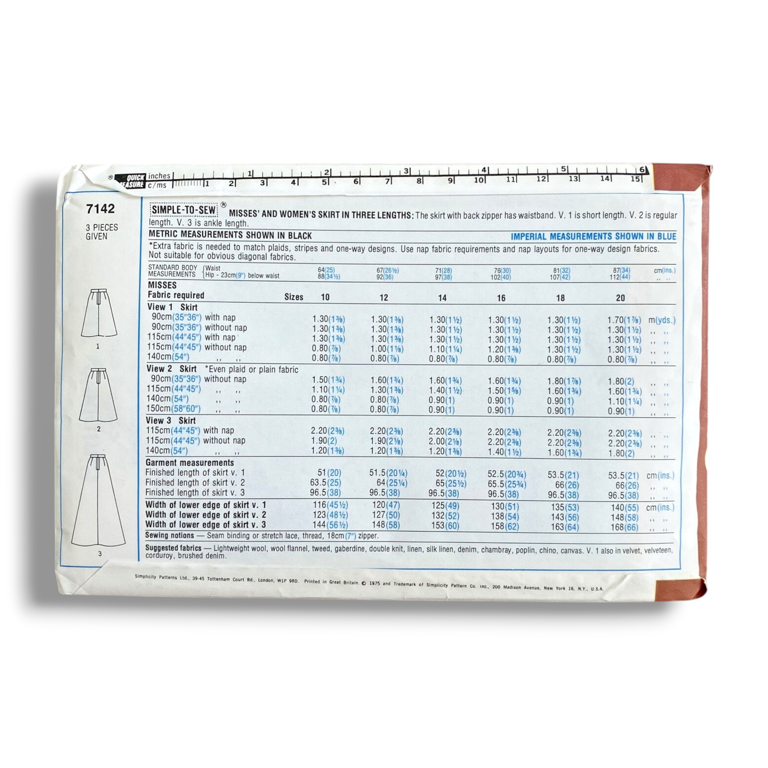 Simplicity 7142, 70s Skirt, Size 14:W28, Factory Folded. Vintage Sewing Pattern1.PNG