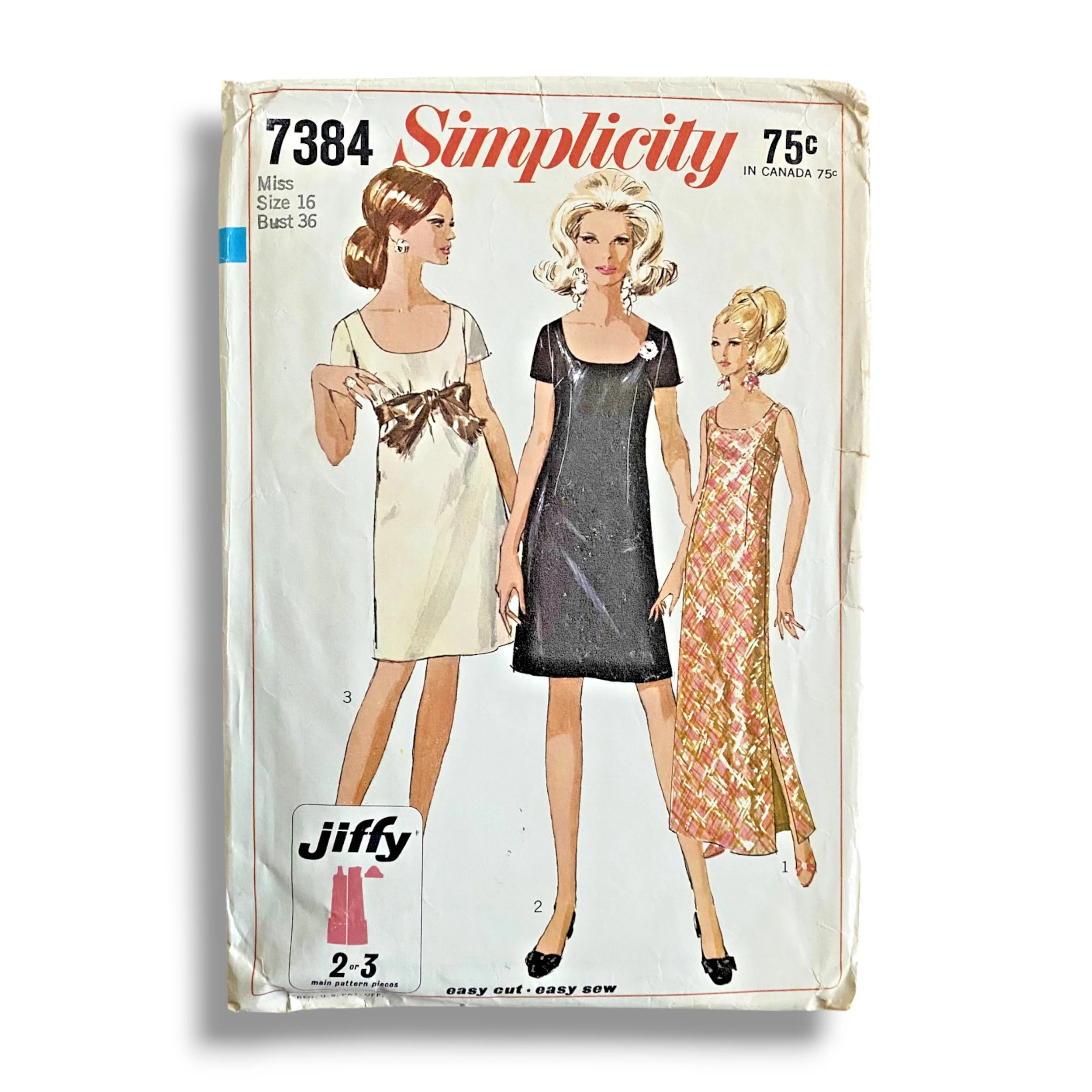 Simplicity 7384, 60s Dress, Size 16:36, Cut & Complete, Vintage Sewing Pattern.jpg