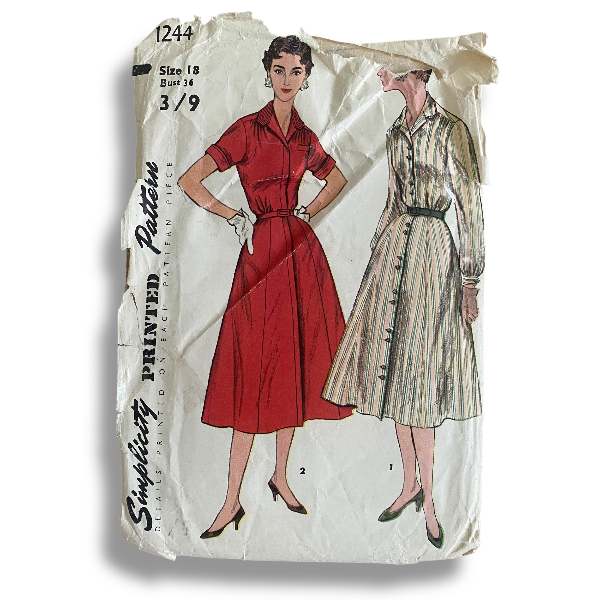 Simplicity 1244, 50s Dress, Sz 18/36, Cut & Complete, Vintage Sewing Pattern
