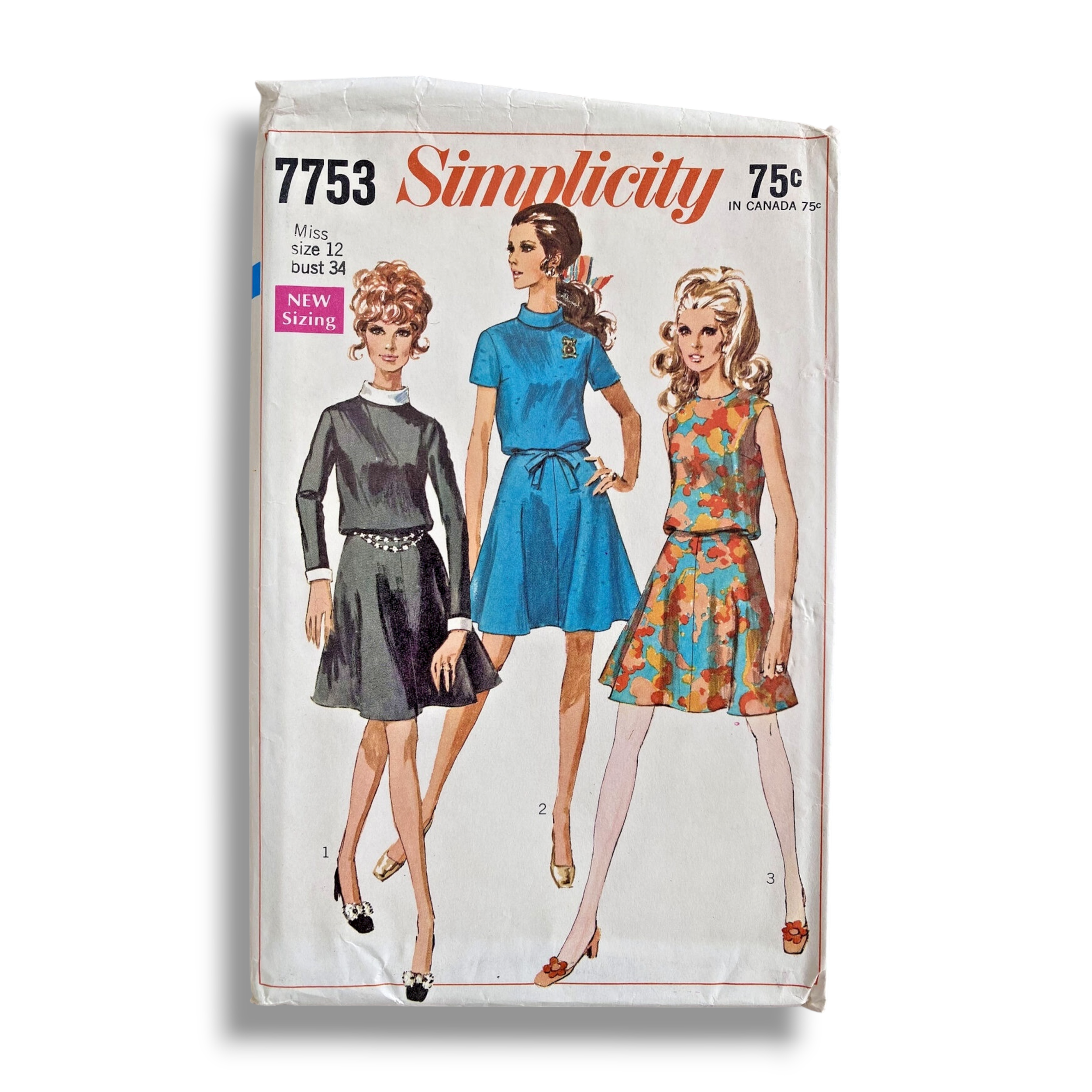 Simplicity 7753, 60s Dress, Size 12/34, Cut & Complete, Vintage Sewing Pattern