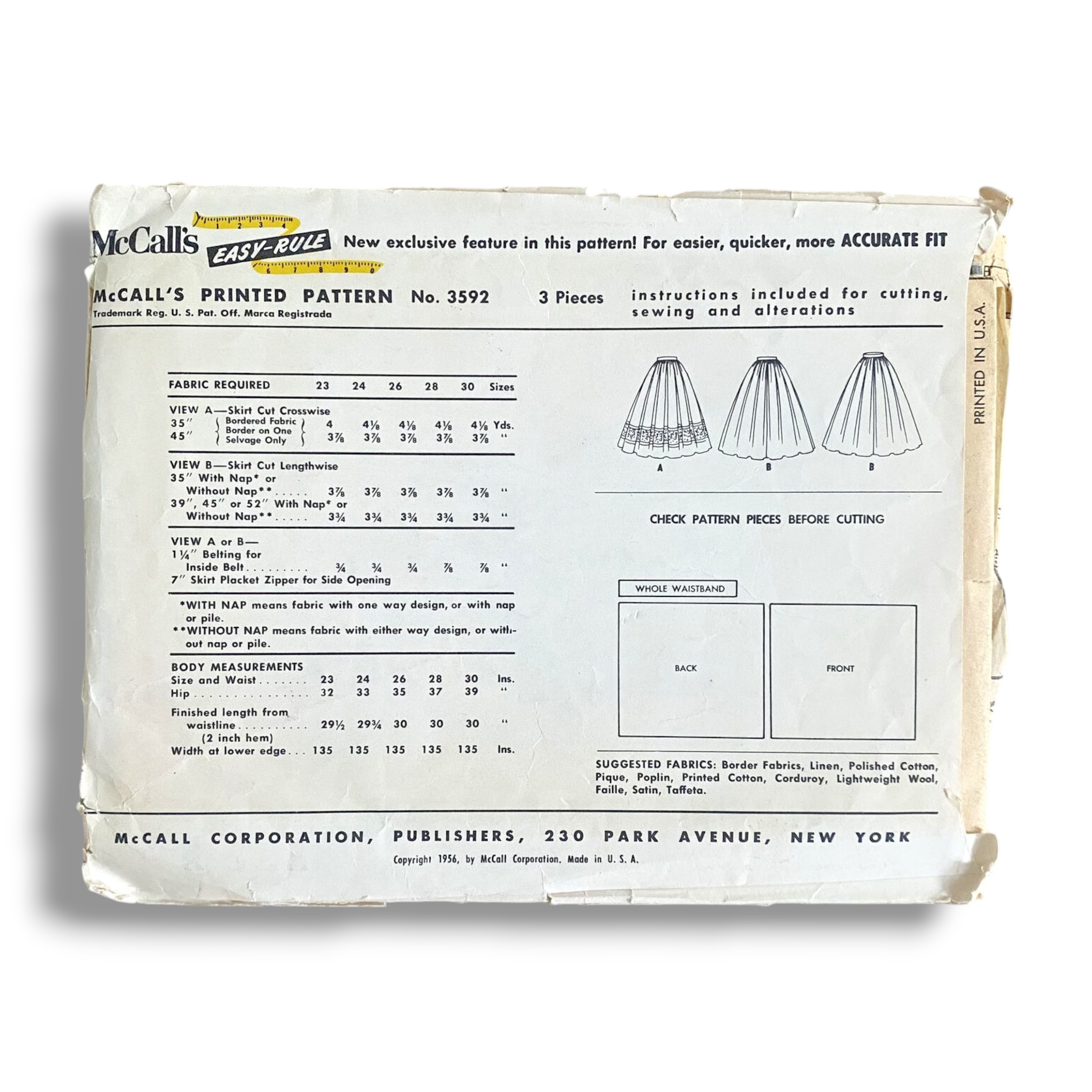 McCalls 3592, 50s Skirt, Waist 24, Cut, Vintage Sewing Pattern1.PNG