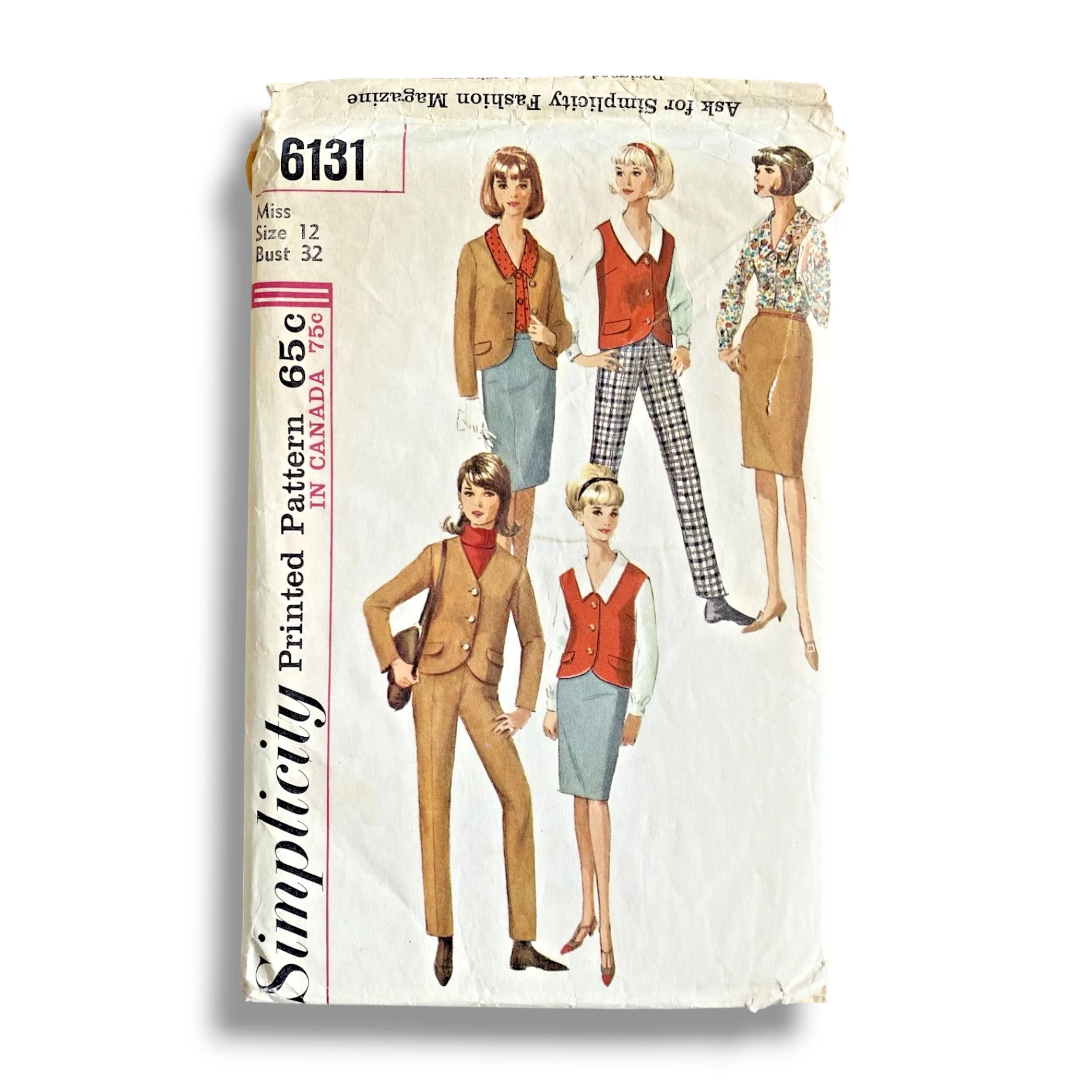 Simplicity 6131, 60s Blouse:Jacket:Skirt:Slacks, Size 12:32, Cut & Complete, Vintage Sewing Pattern.jpg