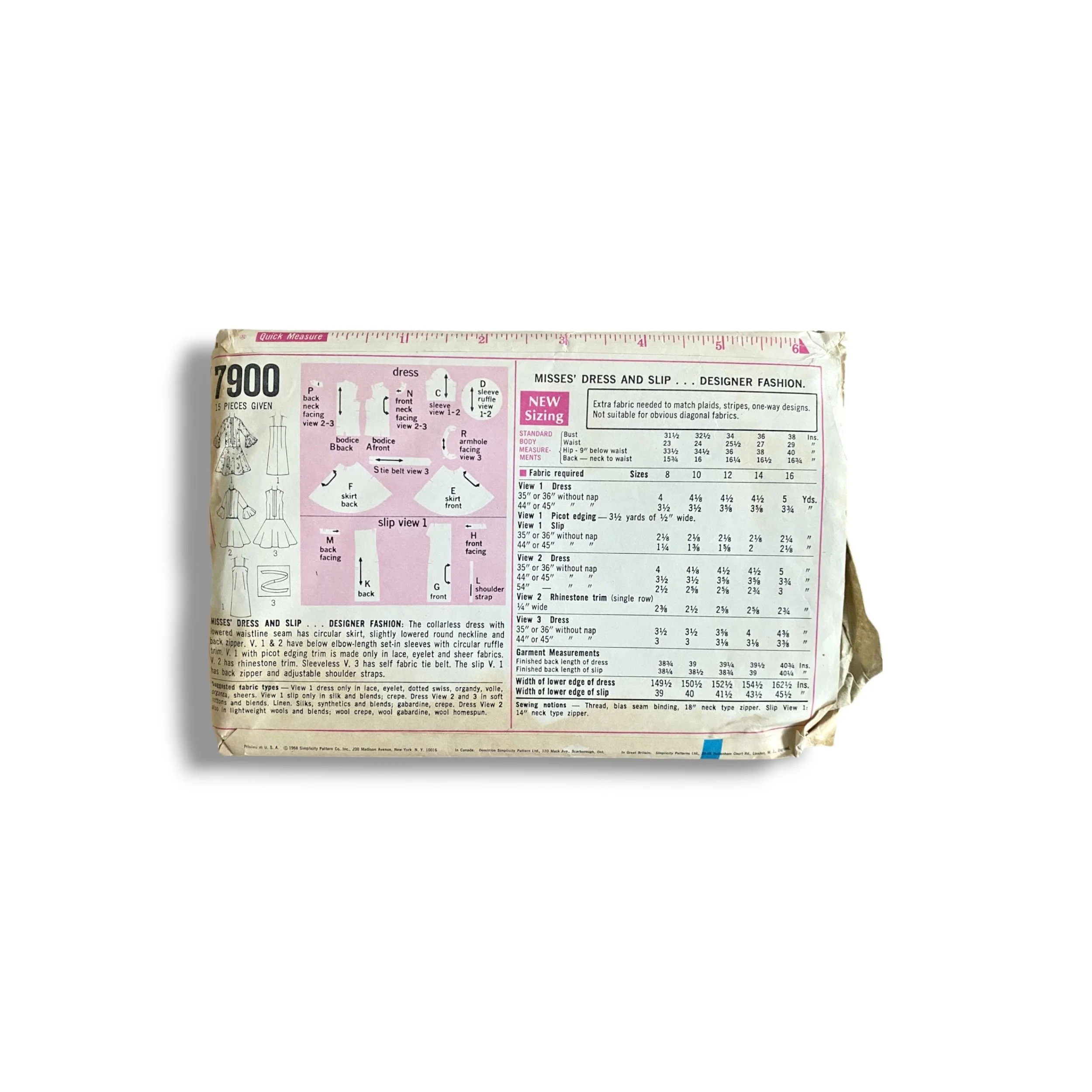 Simplicity 7900, 60s Dress:Slip, Size 16:38, Factory Folded, Vintage Sewing Pattern1.jpg