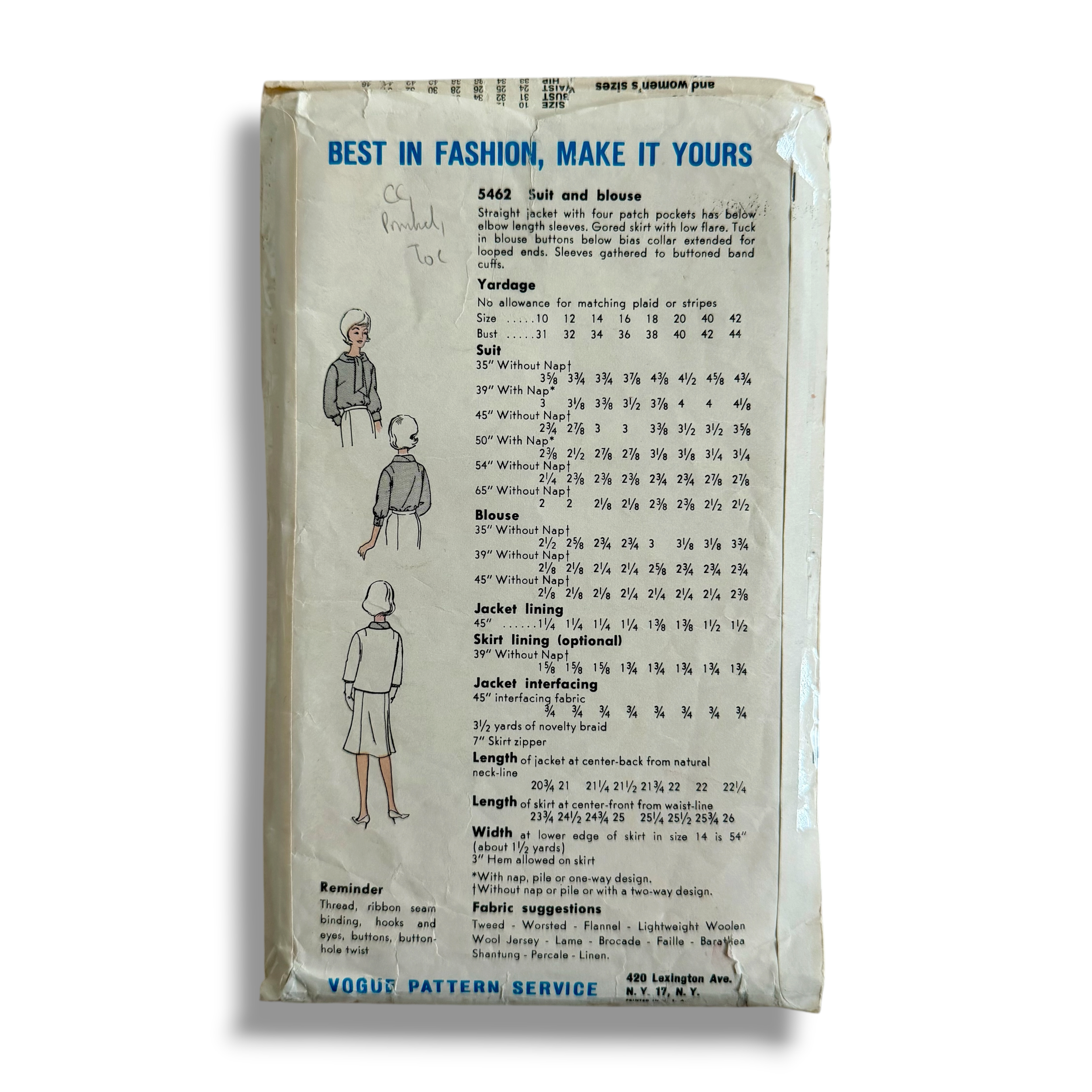 Vogue 5462, 60s Suit & Blouse, Size 14 Bust 34 Hip 36, Cut & Complete, Vintage Sewing Pattern1.PNG