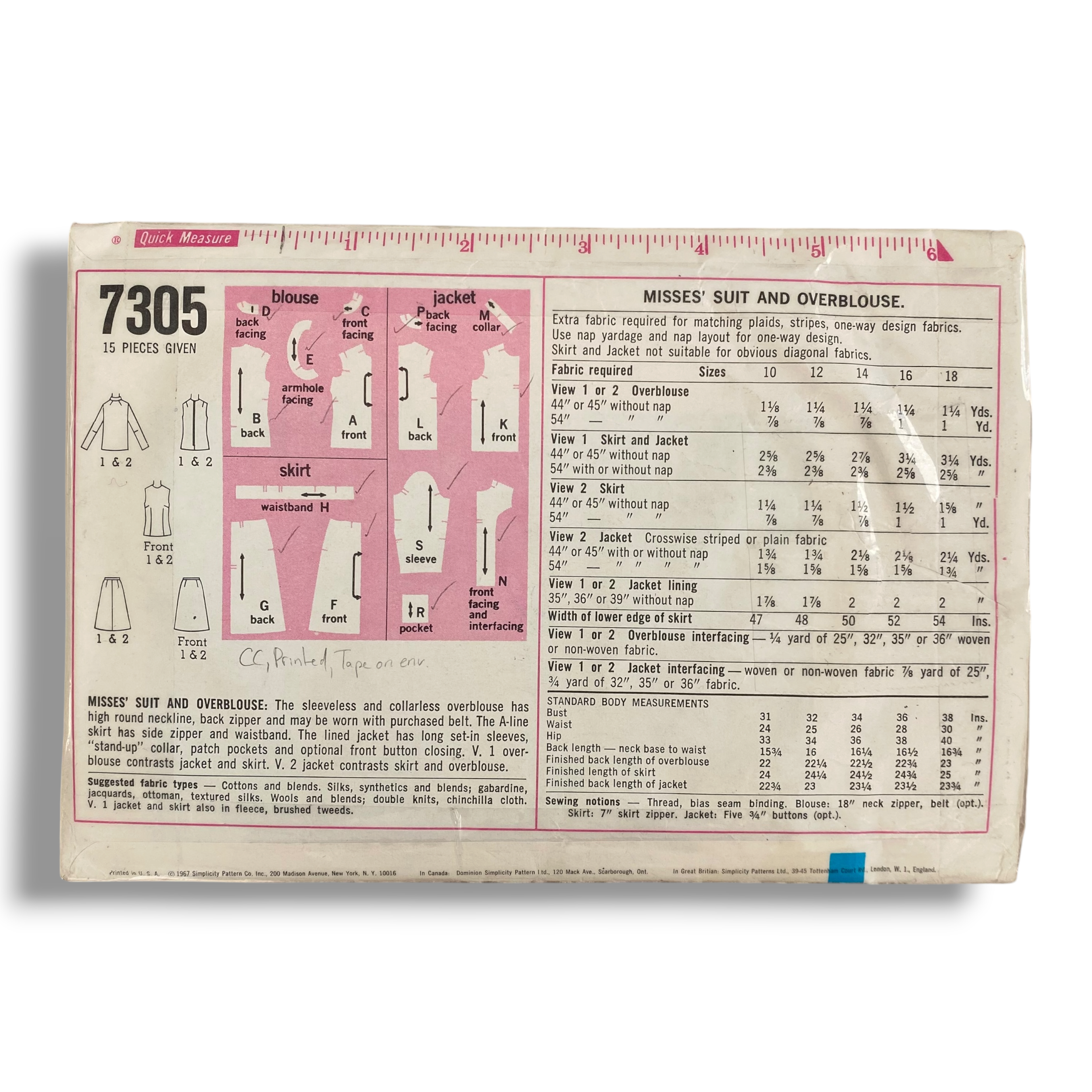 Simplicity 7305, 60s Suit:Overblouse, Size 12:34, Cut & Complete, Vintage Sewing Pattern1.PNG