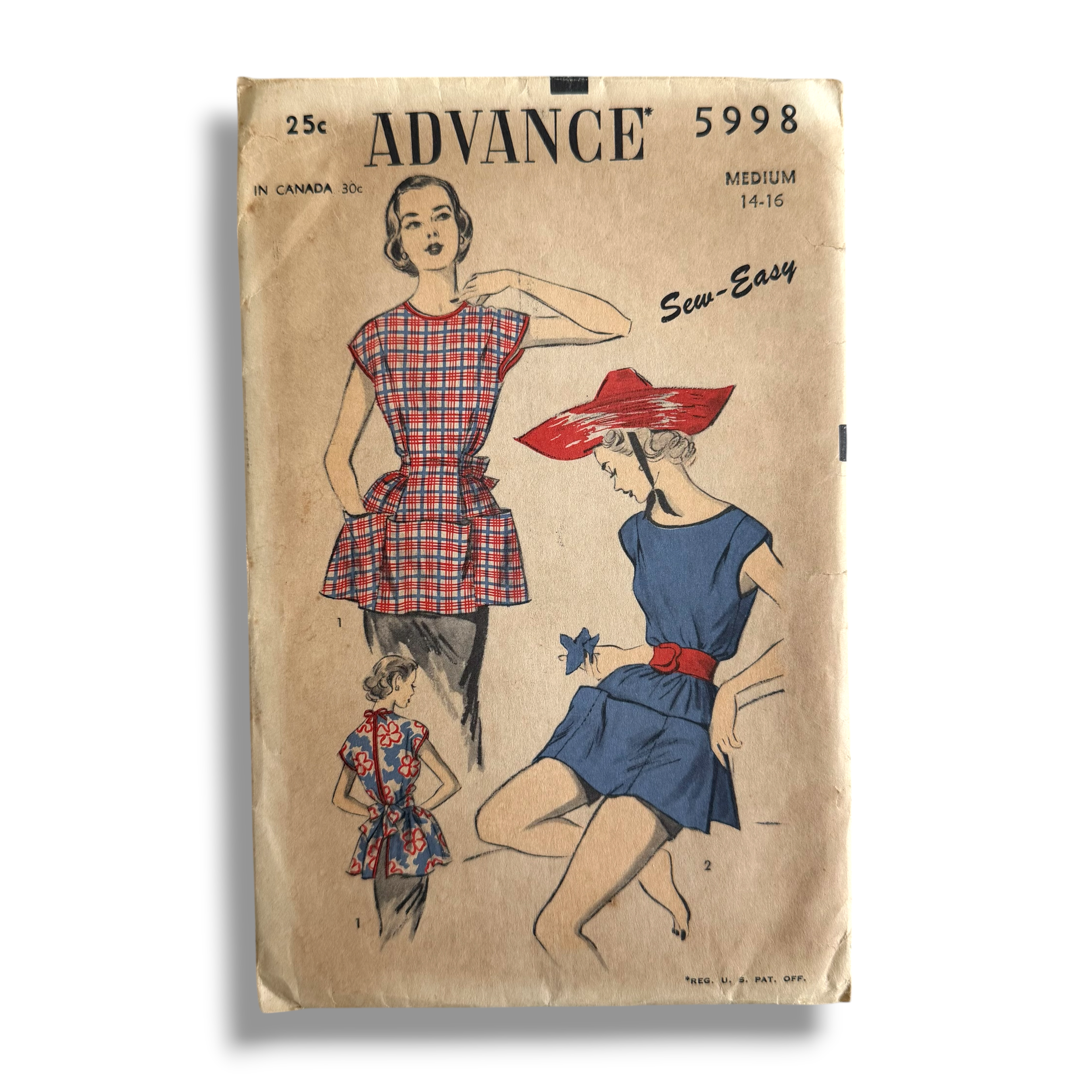 Advance 5998, 50s Apron & Poncho, Size Medium, 14-16, Cut & Complete, Vintage Sewing Pattern