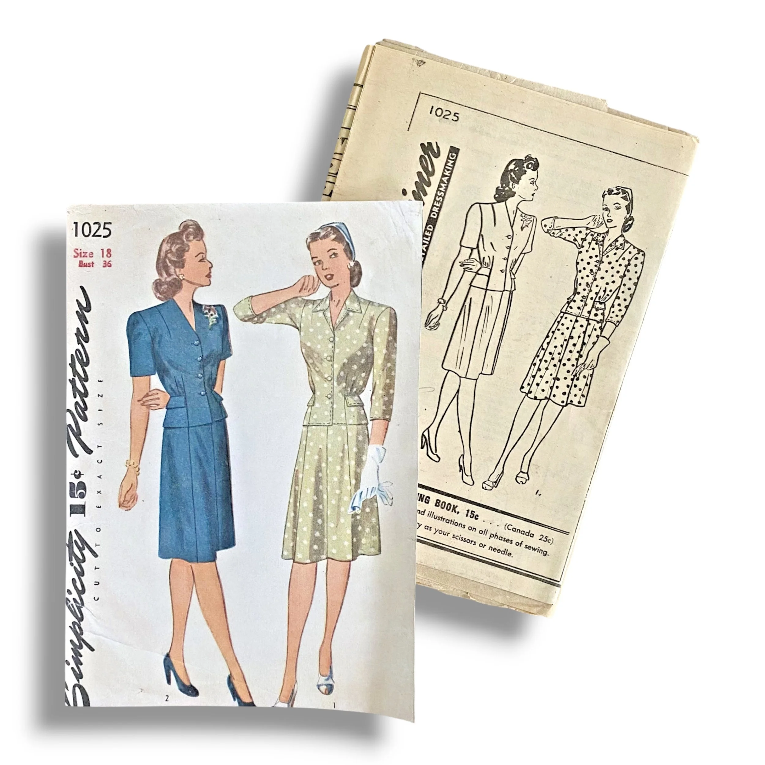 Simplicity 1025, 40s Dress, Size 36 or 38?, Factory Folded, Vintage Sewing Pattern