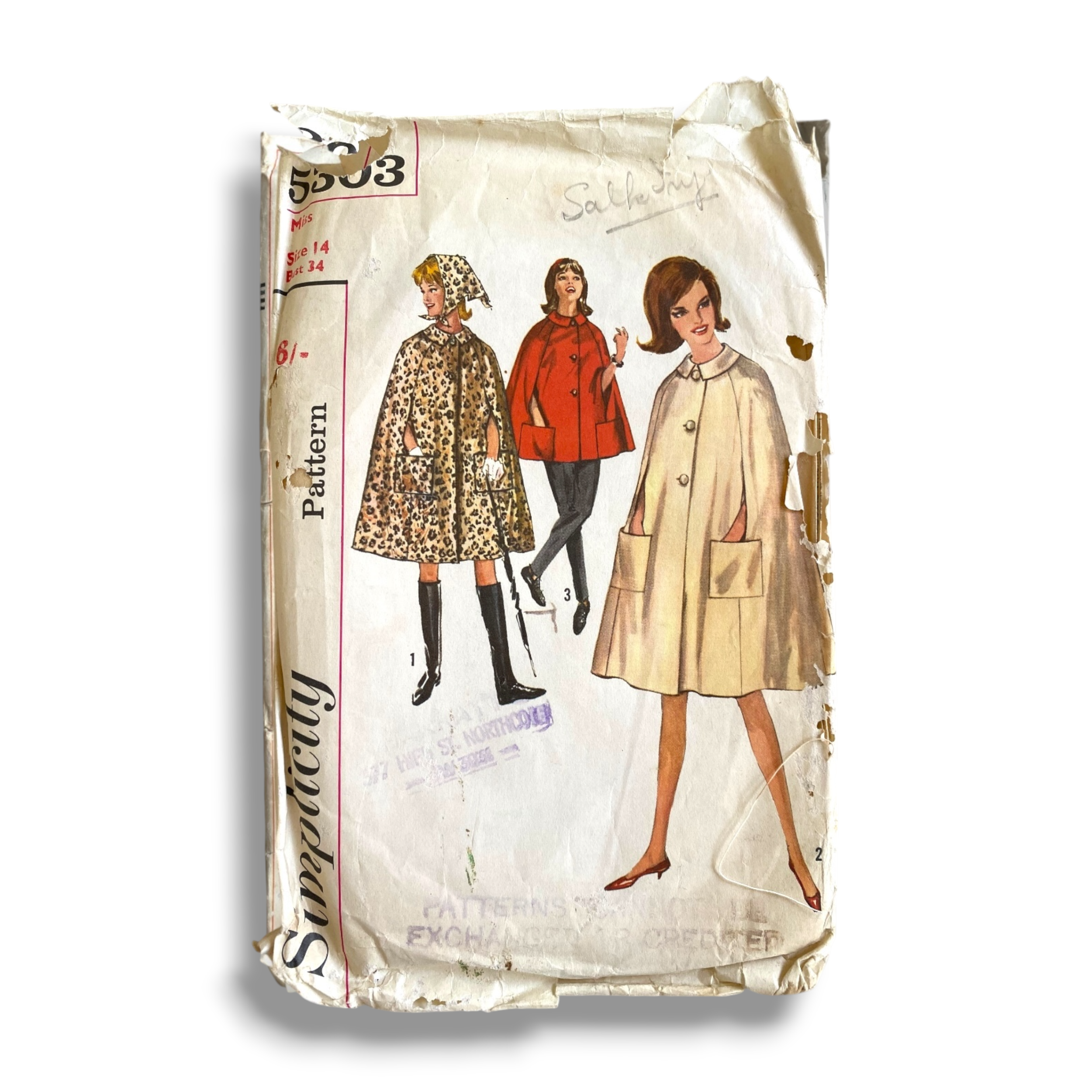 Simplicity 5303, 60s Cape/Scarf, Size 14/34, Cut & Complete, Vintage Sewing Pattern