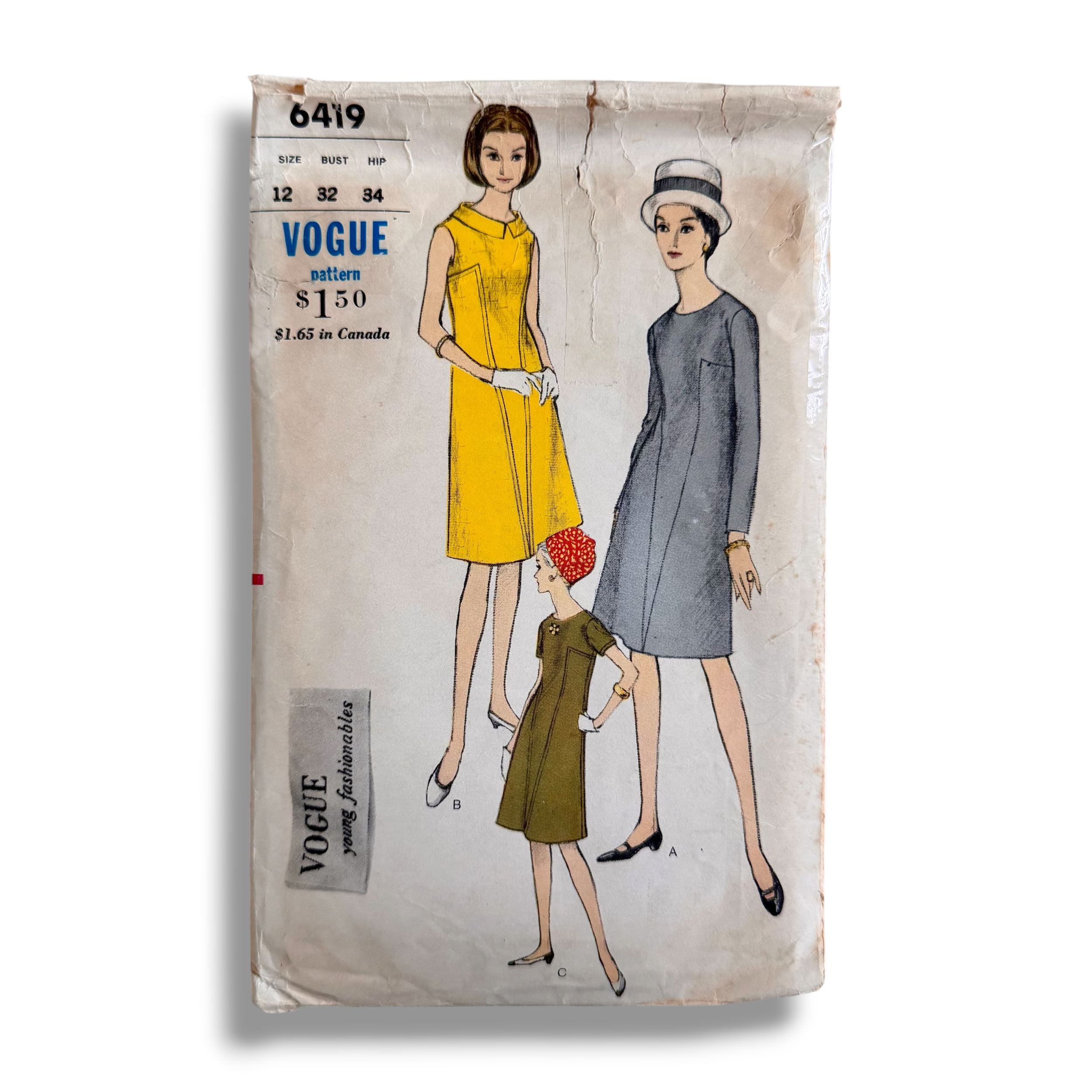 Vogue 6419, 60s Dress, Size 12 Bust 32 Hip 34, Cut, Vintage Sewing Pattern