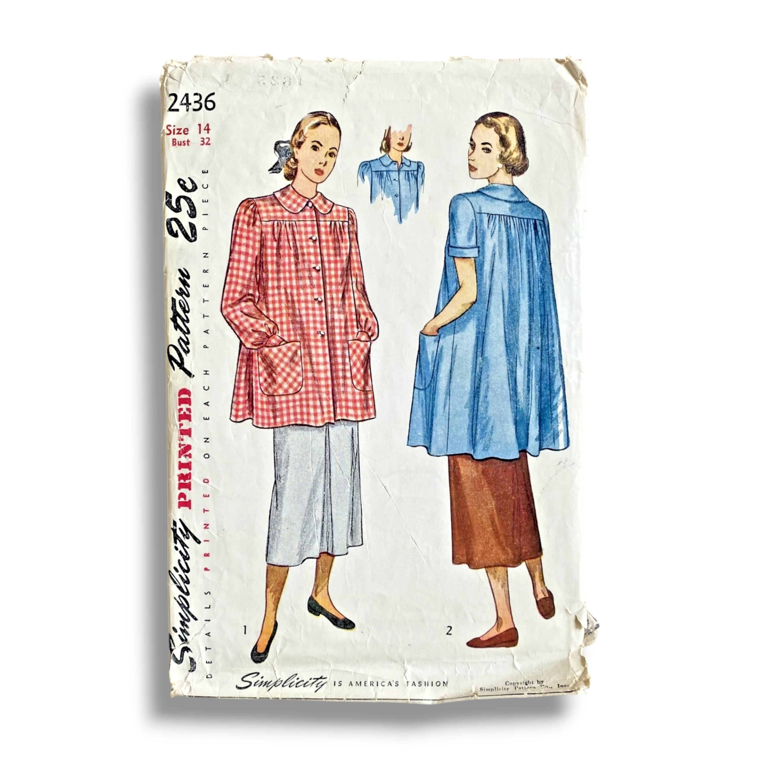 Simplicity 2436, 40s Smock, Size 14/32, Cut & Complete, Vintage Sewing Pattern