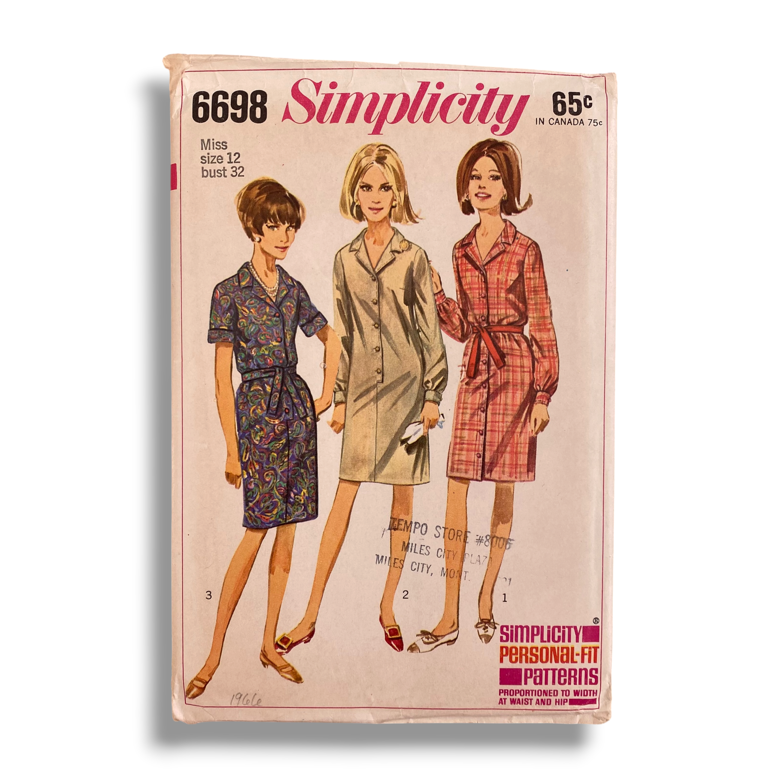 Simplicity 6698, 60s Dress, Size 12/32, Cut & Complete, Vintage Sewing Pattern