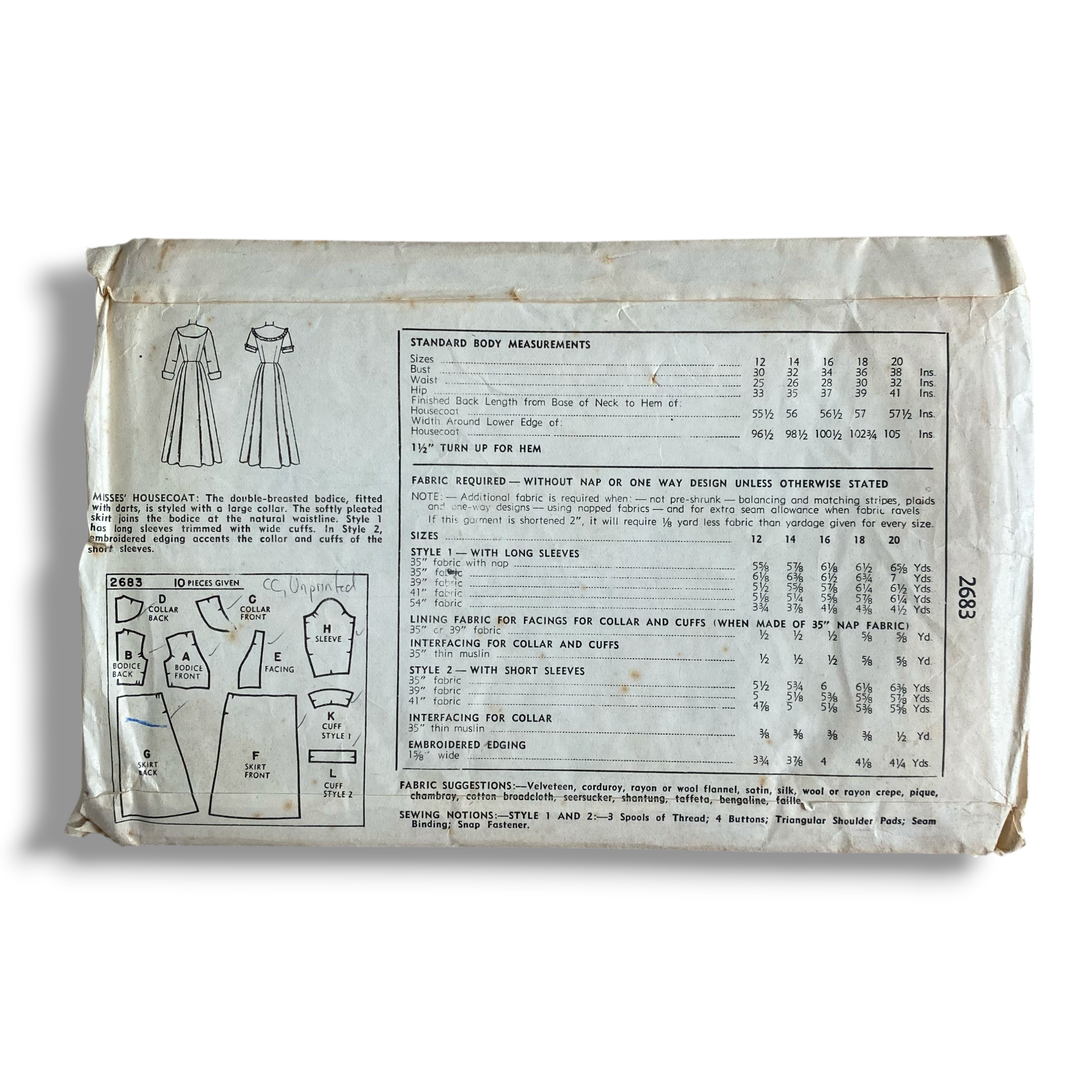 Simplicity 2683, 40s Housecoat, Size 16:34, Cut & Complete, Vintage Sewing Pattern1.PNG