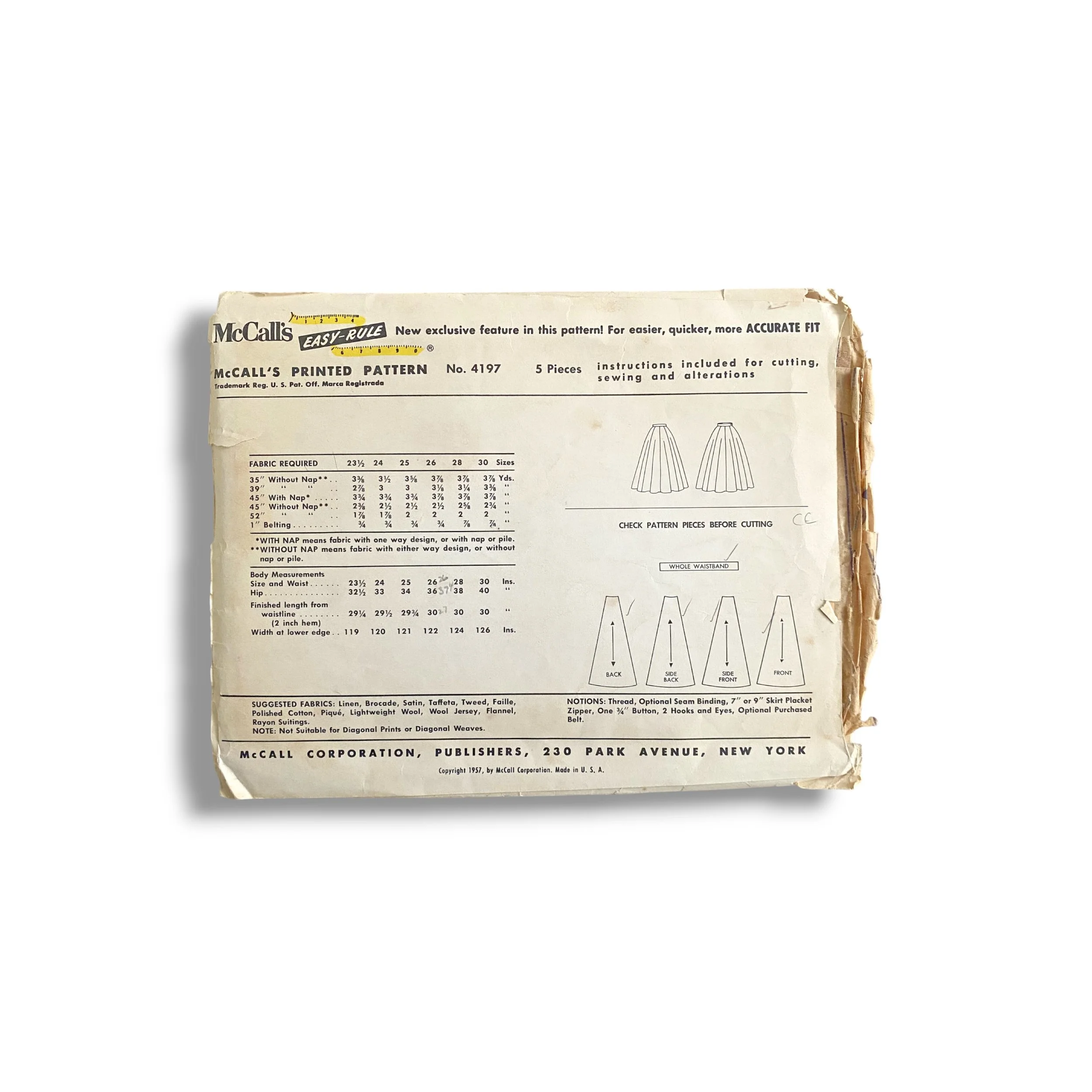 McCalls 4197, 50s Skirt, Waist 26, Cut & Complete, Vintage Sewing Pattern1.jpg