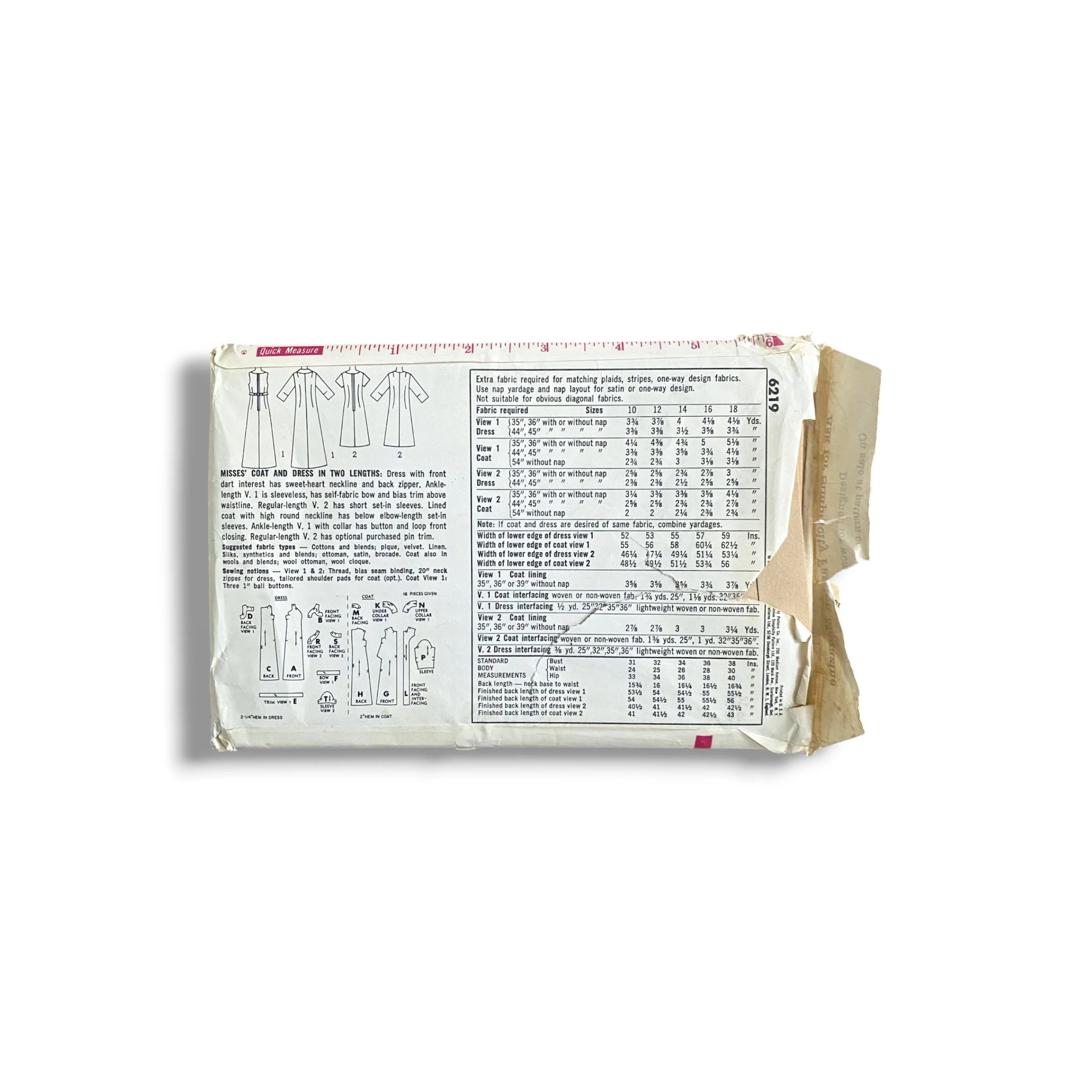 Simplicity 6219, 60s Coat:Dress, Size 14:34, Factory Folded, Vintage Sewing Pattern1.jpg