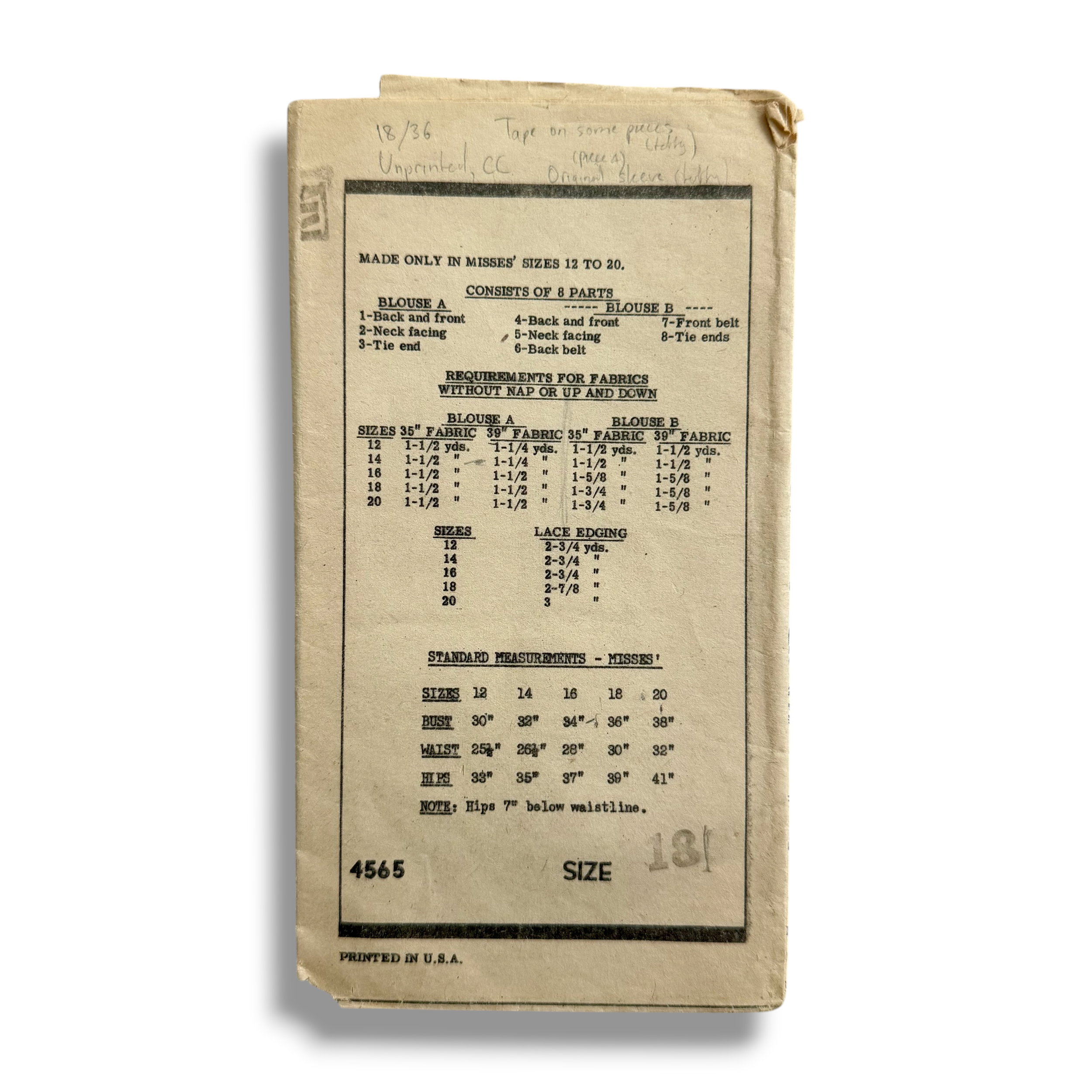 Anne Adams 4565, 40s Two Blouses, Bust 36, Complete, Vintage Sewing Pattern4.PNG