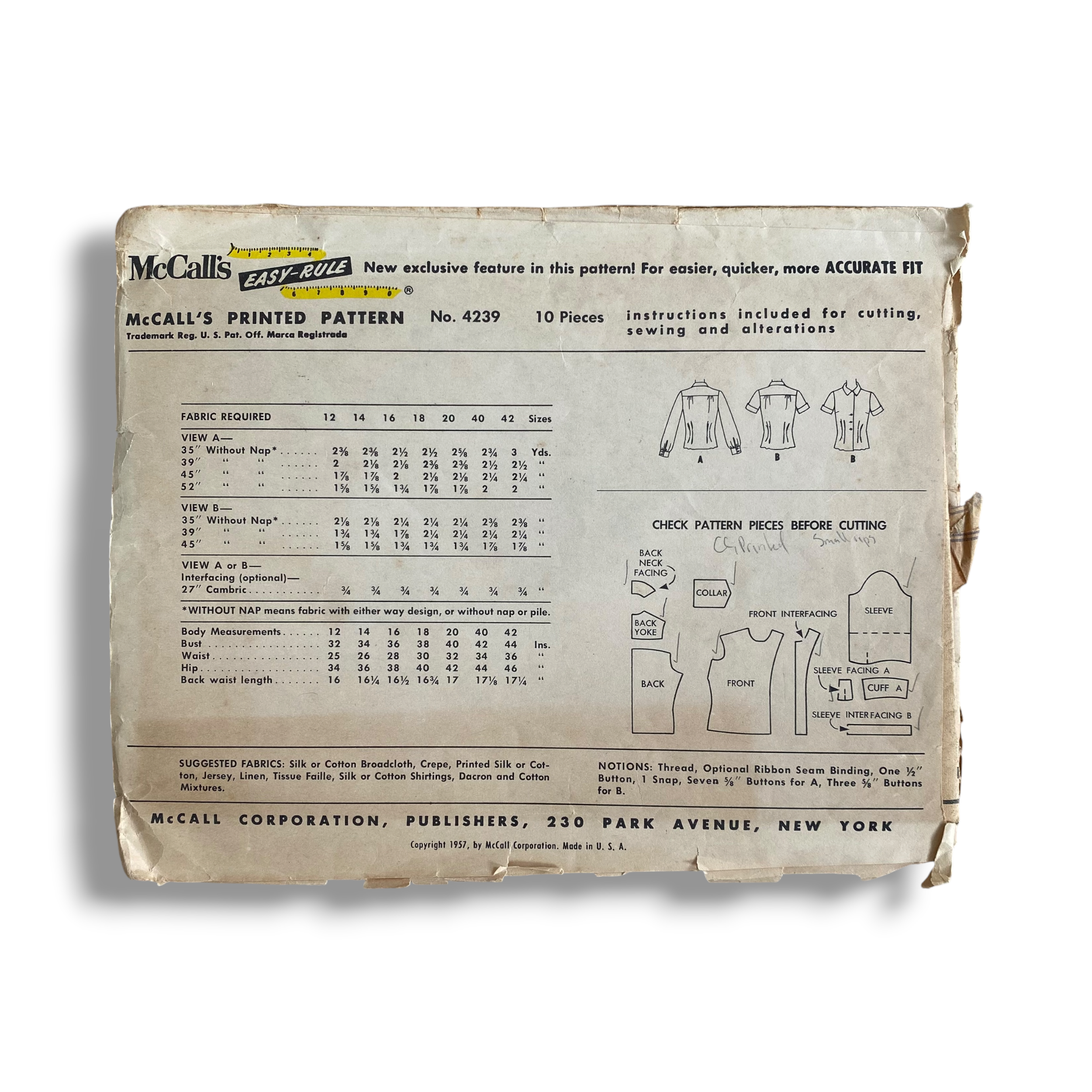 McCall’s 4239, 50s Blouse, Size 12:32, Cut & Complete, Vintage Sewing Pattern1.PNG