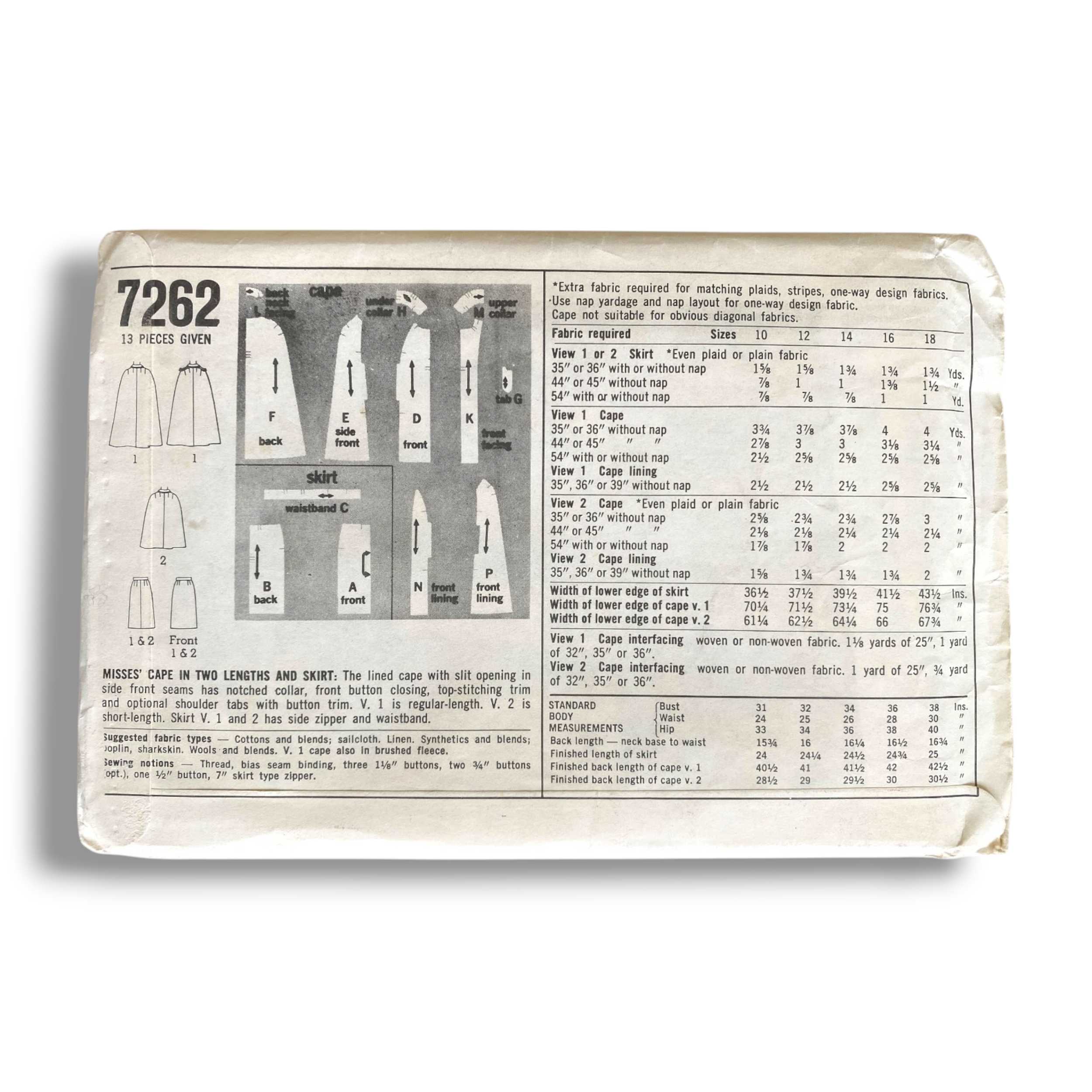 Simplicity 7262, 60s Cape:Skirt, Size 16:36, Factory Folded, Vintage Sewing Pattern1.PNG