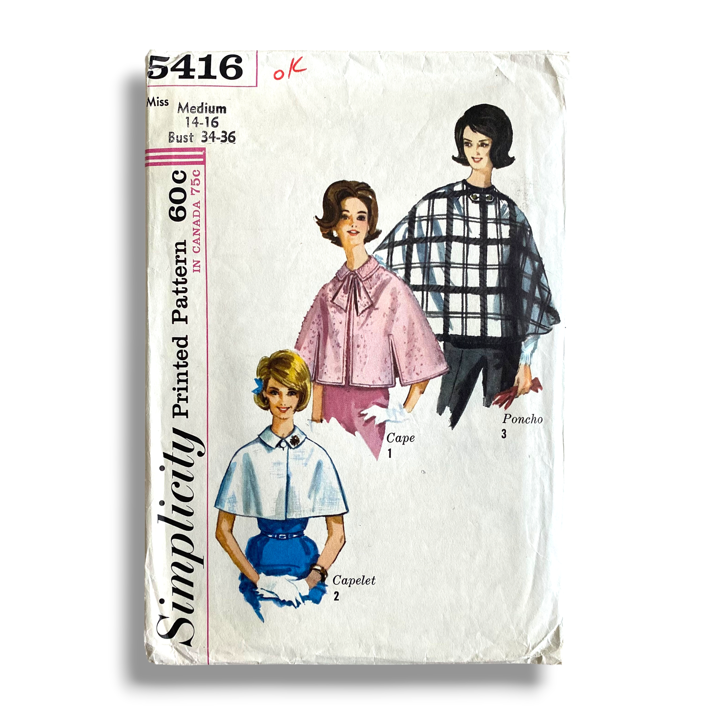 Simplicity 5416, 60s Capelet, Cape & Poncho, Medium, Cut & Complete, Vintage Sewing Pattern