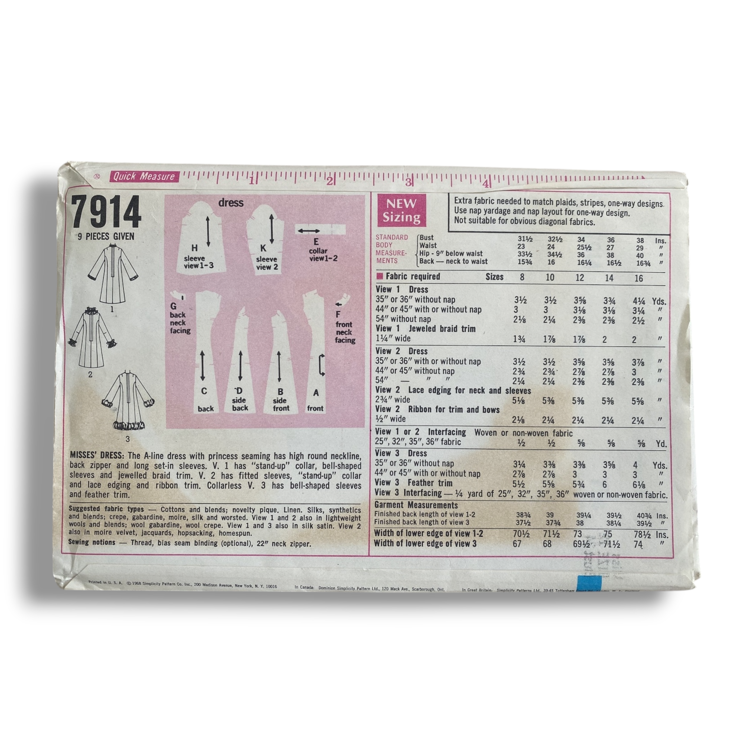 Simplicity 7914, 60s Dress, Size 12:34, Cut & Complete, Vintage Sewing Pattern.PNG