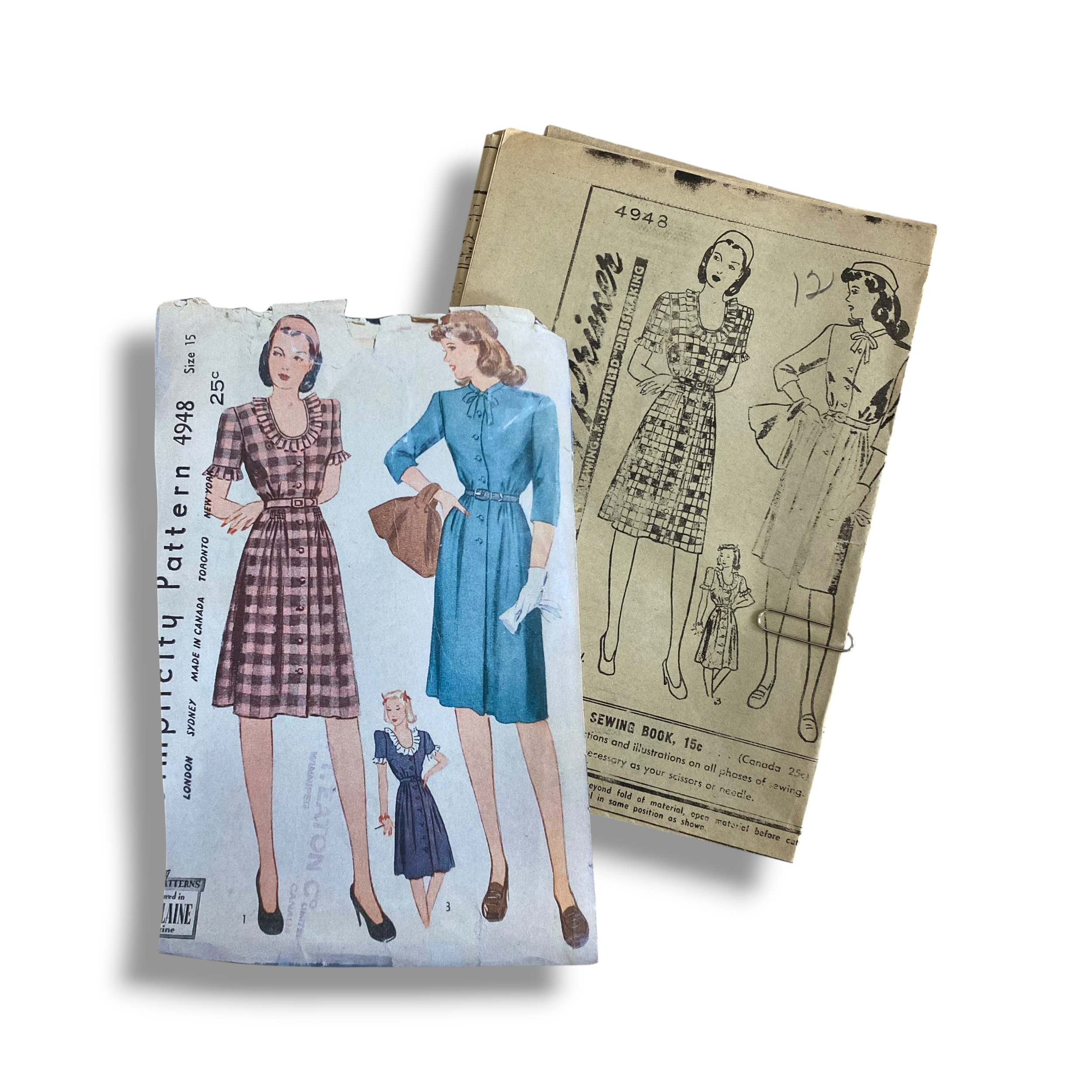 Simplicity 4948, 40s Dress, Size 12/30, Factory Folded, No Envelope, Vintage Sewing Pattern