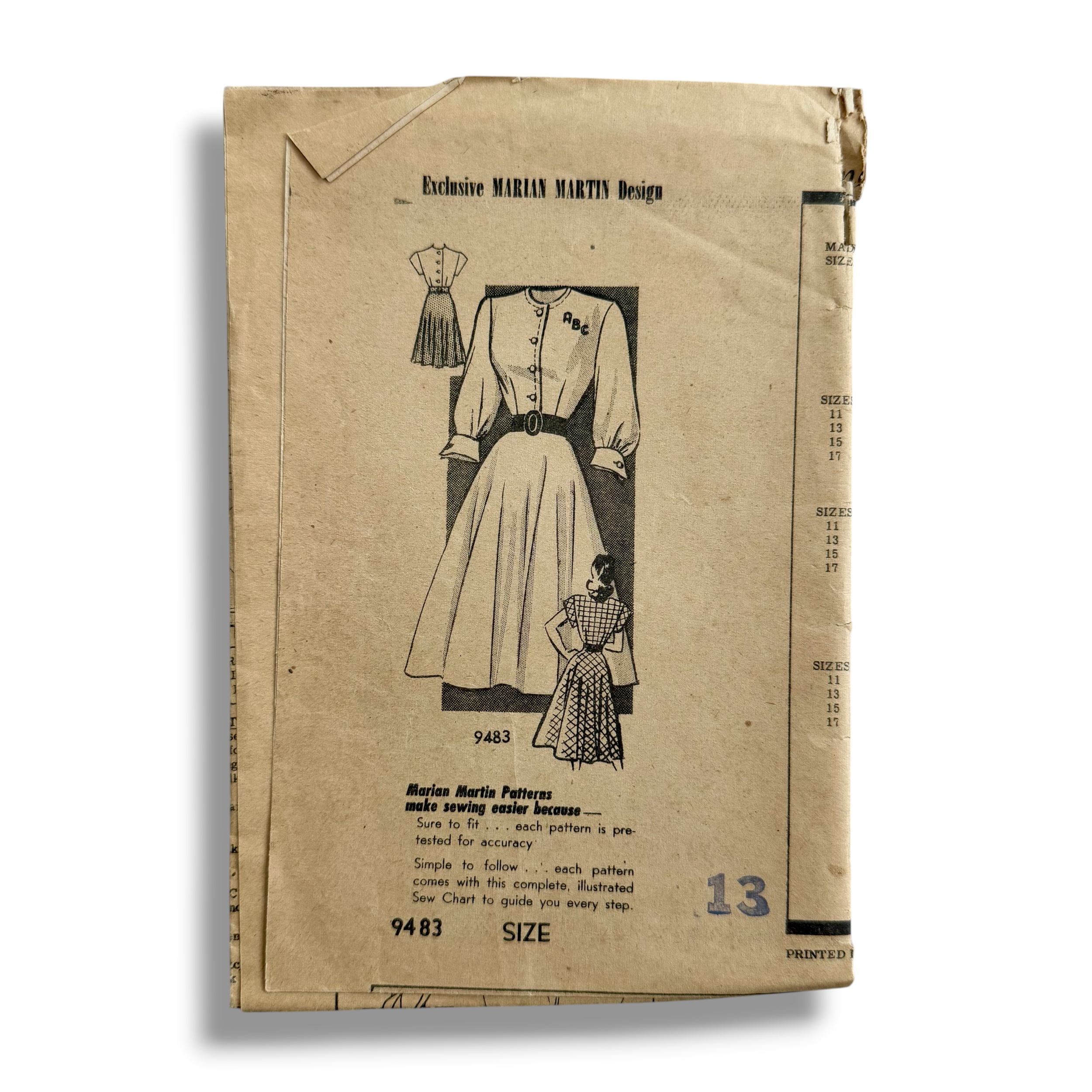 Marian Martin 9483, 40s Junior Miss Dress, Bust 31, Incomplete, Vintage Sewing Pattern2.PNG