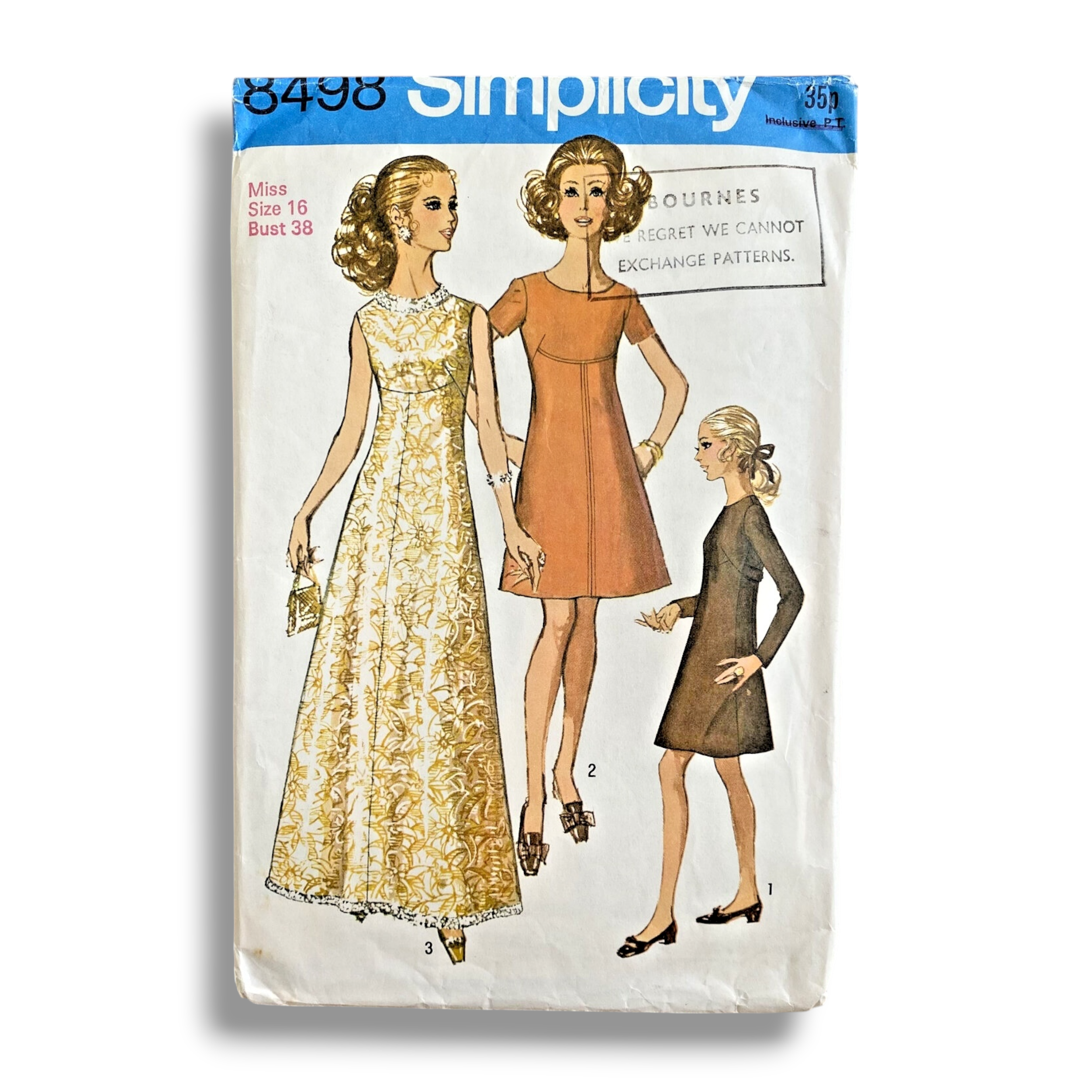 Simplicity 8498, 60s Dress, Size 16/38, Cut & Complete, Vintage Sewing Pattern