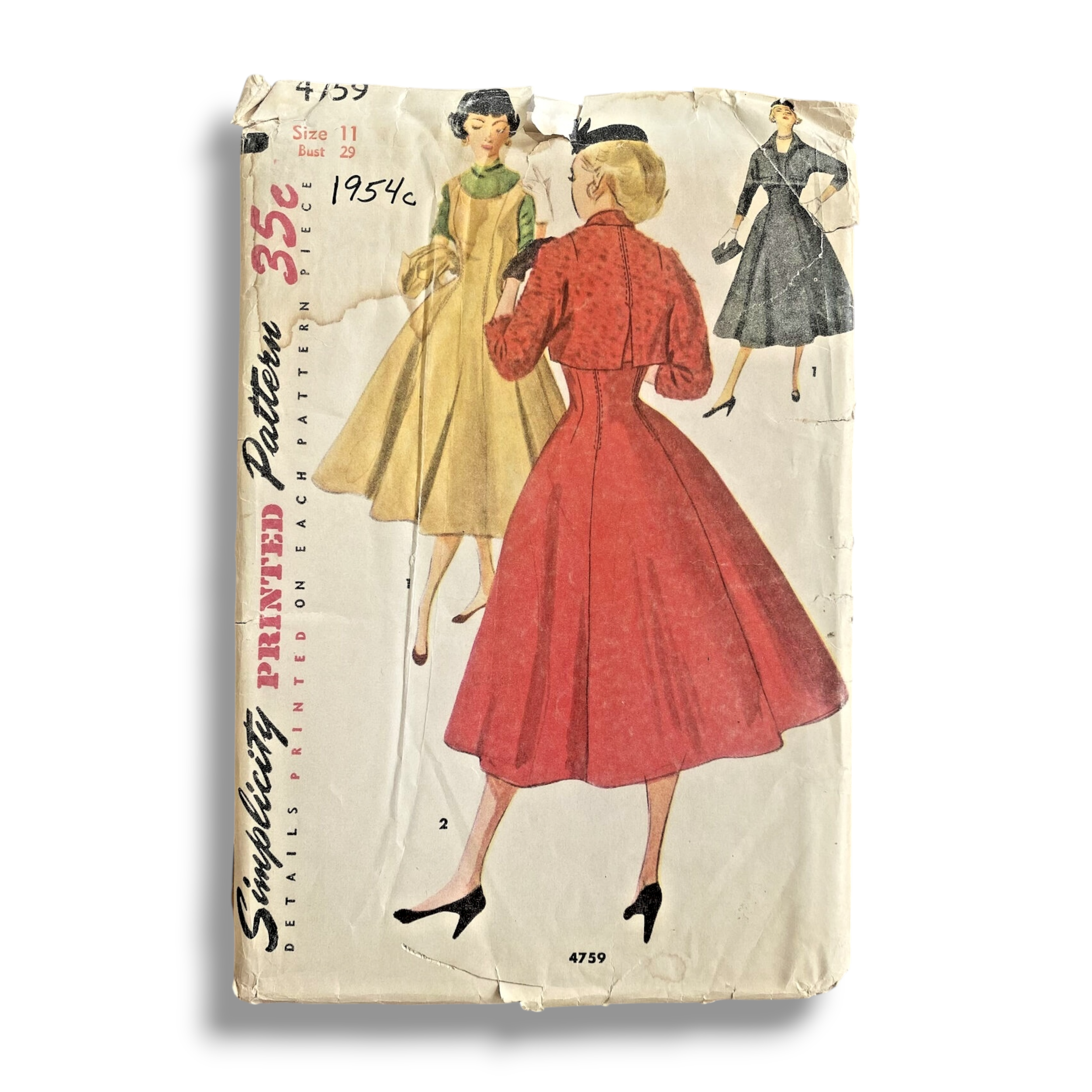 Simplicity 4759, 50s Dress/Jacket, Size 11/29, Factory Folded, Vintage Sewing Pattern