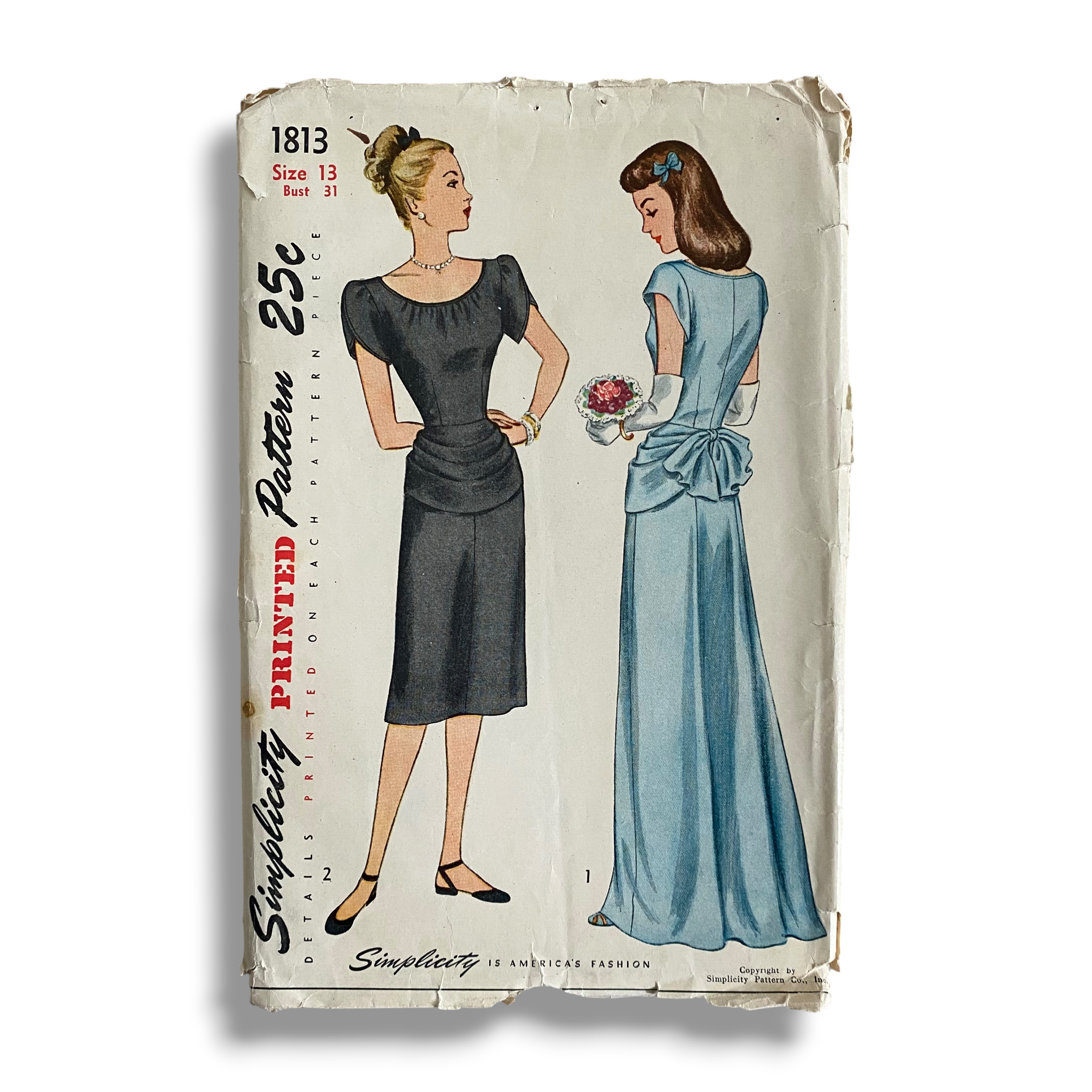 Simplicity 1813, 40s Daytime & Evening Dress, Size 13/31, Factory Folded, Vintage Sewing Pattern
