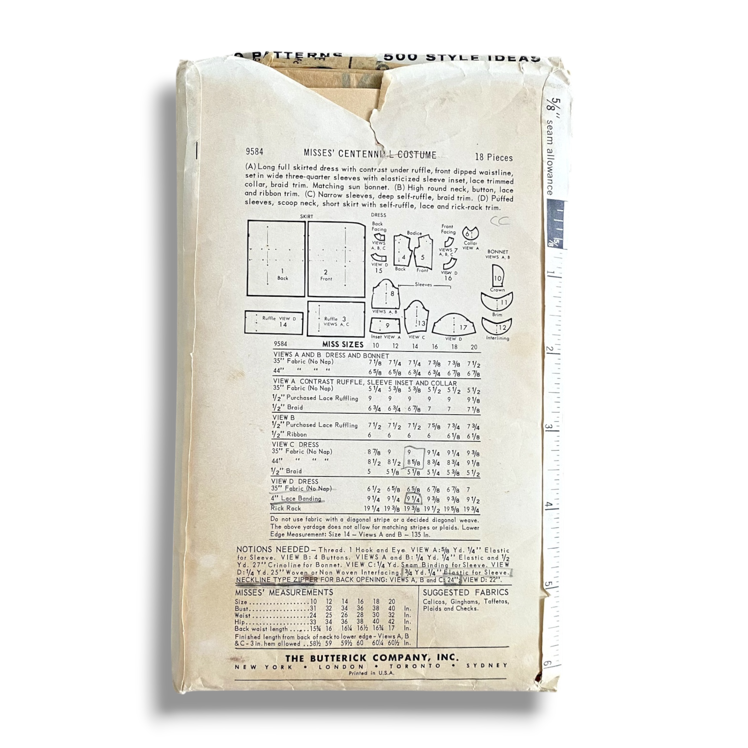 Butterick 9584, 60s Centennial Costume & Bonnet, Size 14:34, Cut & Complete, Vintage Sewing Pattern1.PNG