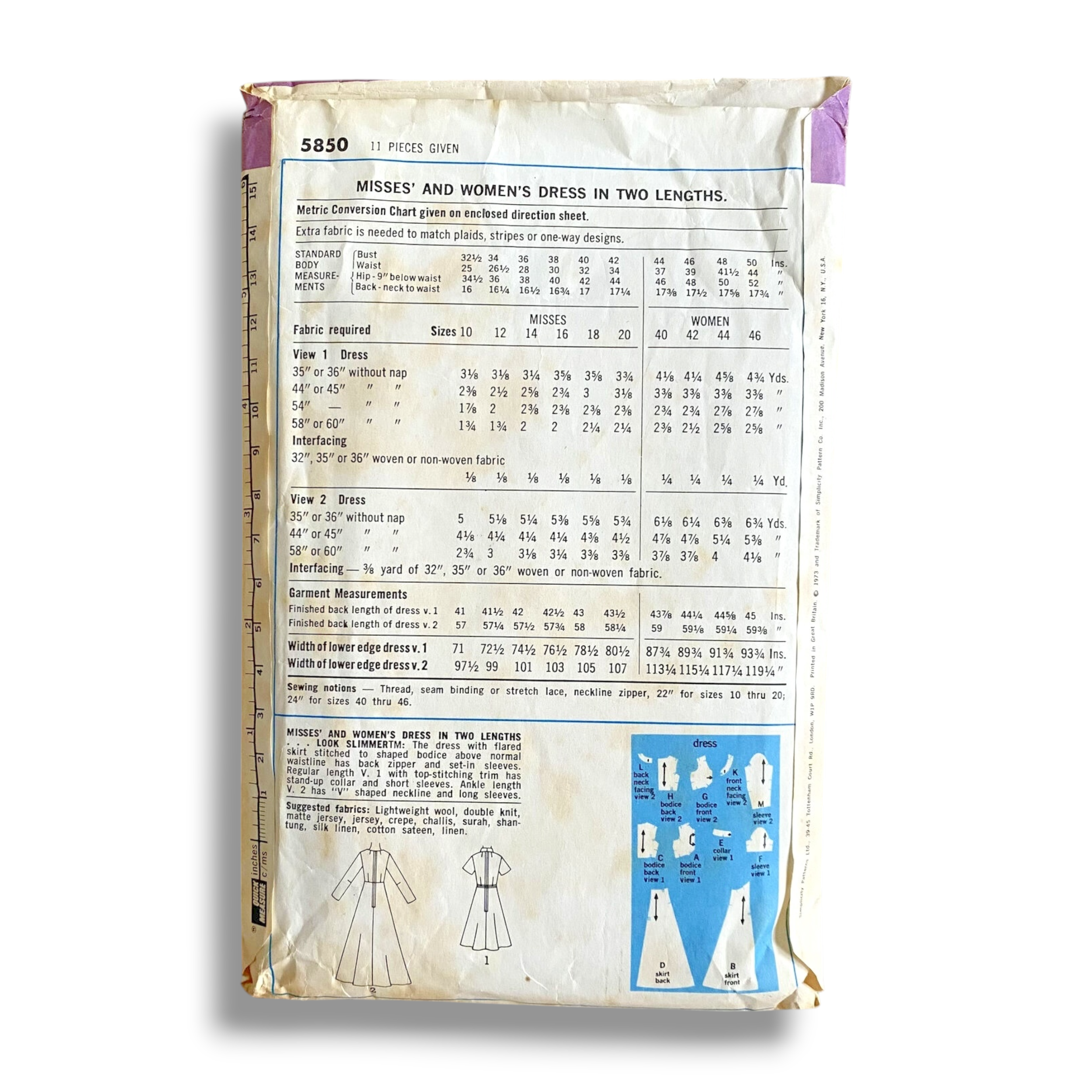 Simplicity 5850, 70s Dress, Size 14:36, Cut & Complete, Vintage Sewing Pattern1.PNG