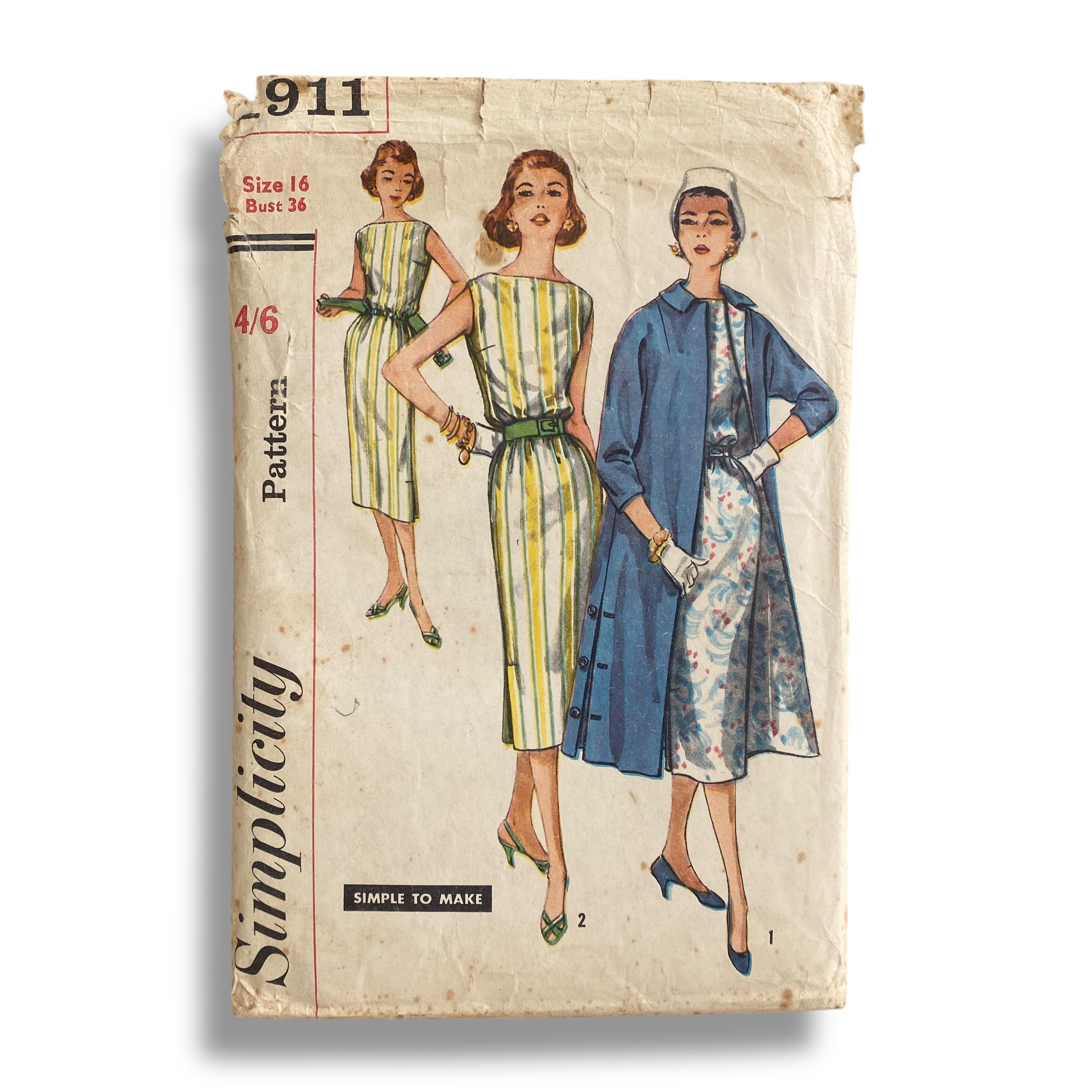 Simplicity 1911, 50s Dress/Coat, Sz 16/36, Cut & Complete, Vintage Sewing Pattern