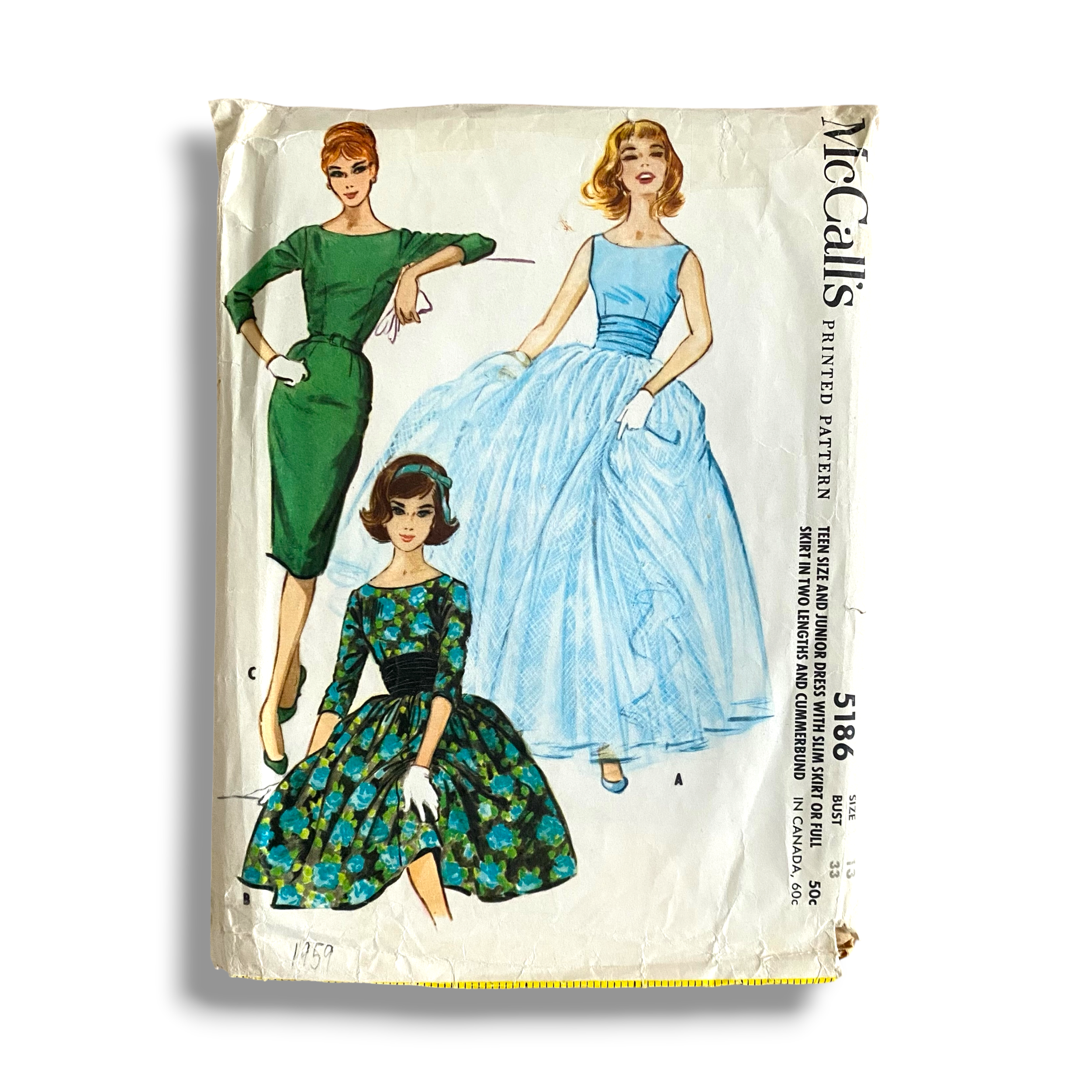 McCalls 5186, 50s Dress & Cummerbund, Size 13:33, Cut & Complete, Vintage Sewing Pattern0.PNG