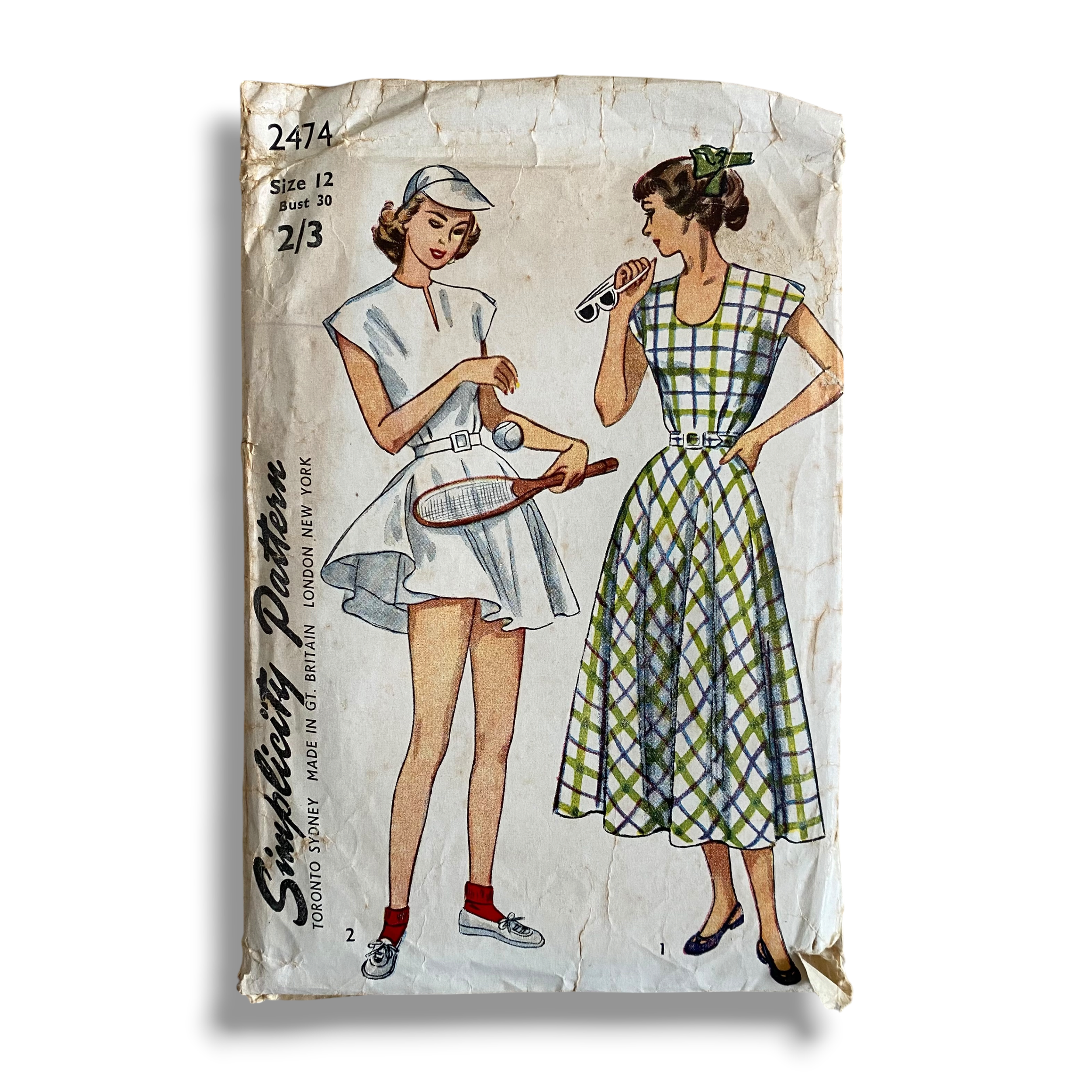 Simplicity 2474, 40s Sun/Tennis Dress & Shorts, Size 12/30, Cut & Complete, Vintage Sewing Pattern