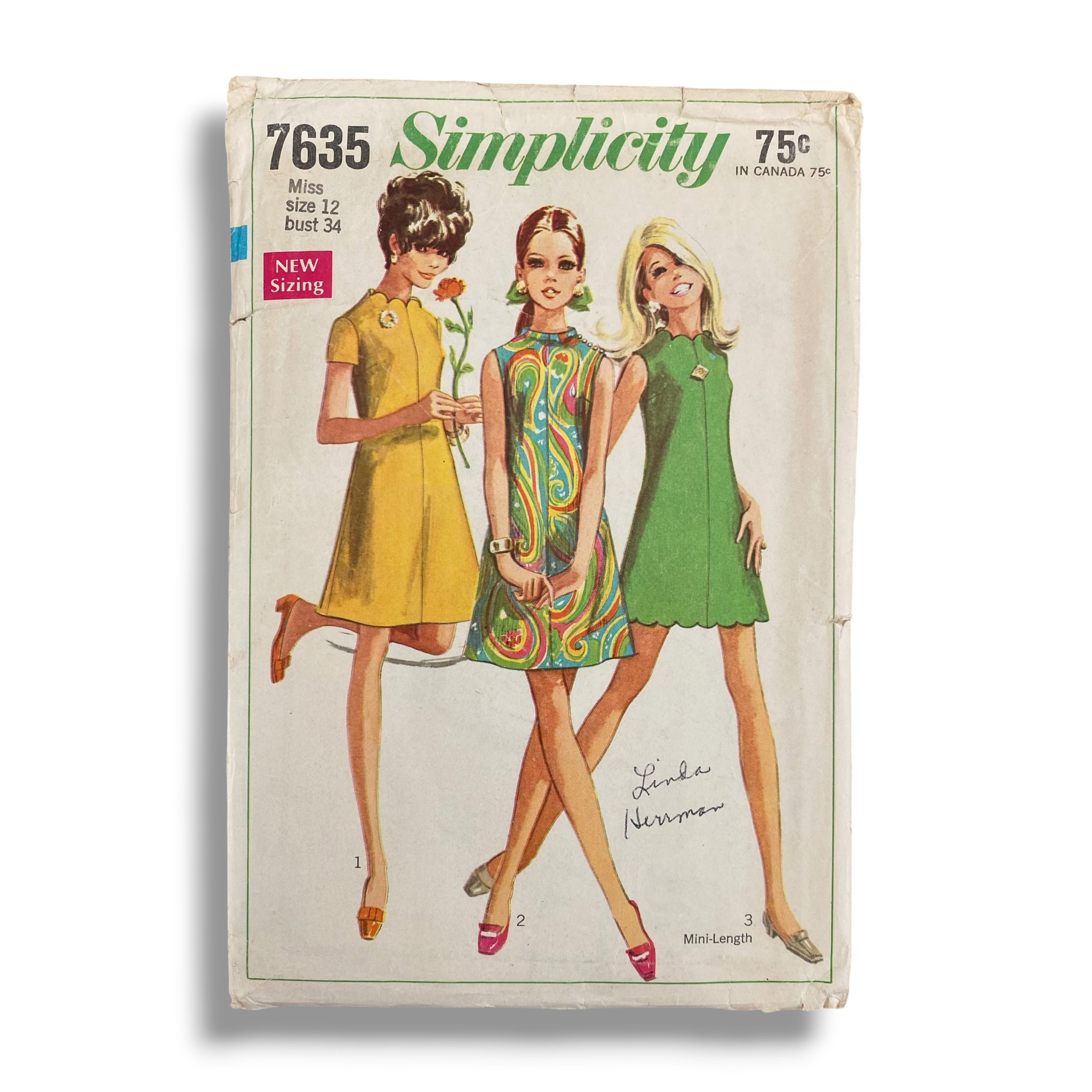 Simplicity 7635, 60s Scalloped Dress, Size 12/34, Cut & Complete, Vintage Sewing Pattern