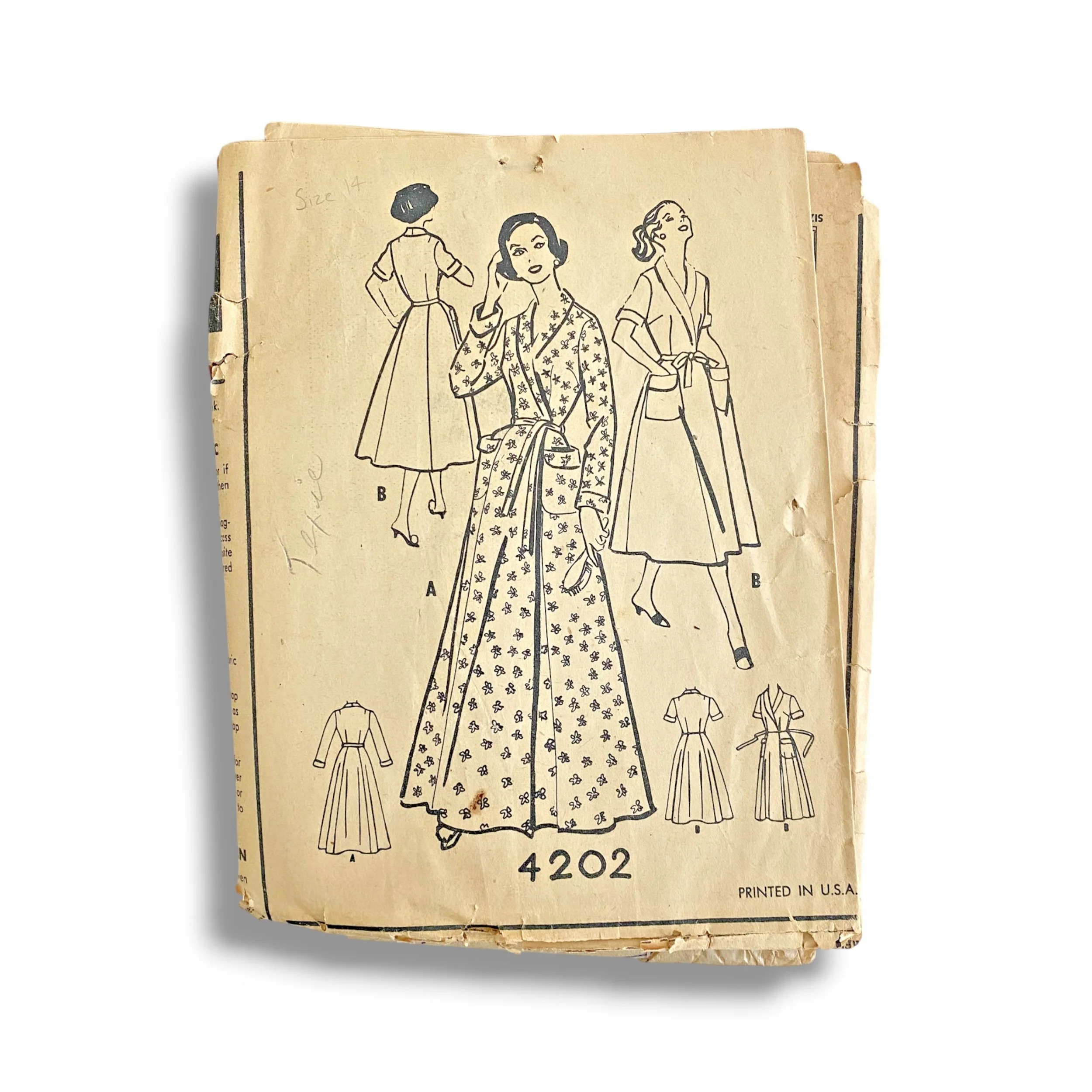 McCalls 4202, 50s Housecoat:Negligee, Size 14:34, Cut, Vintage Sewing Pattern.jpg