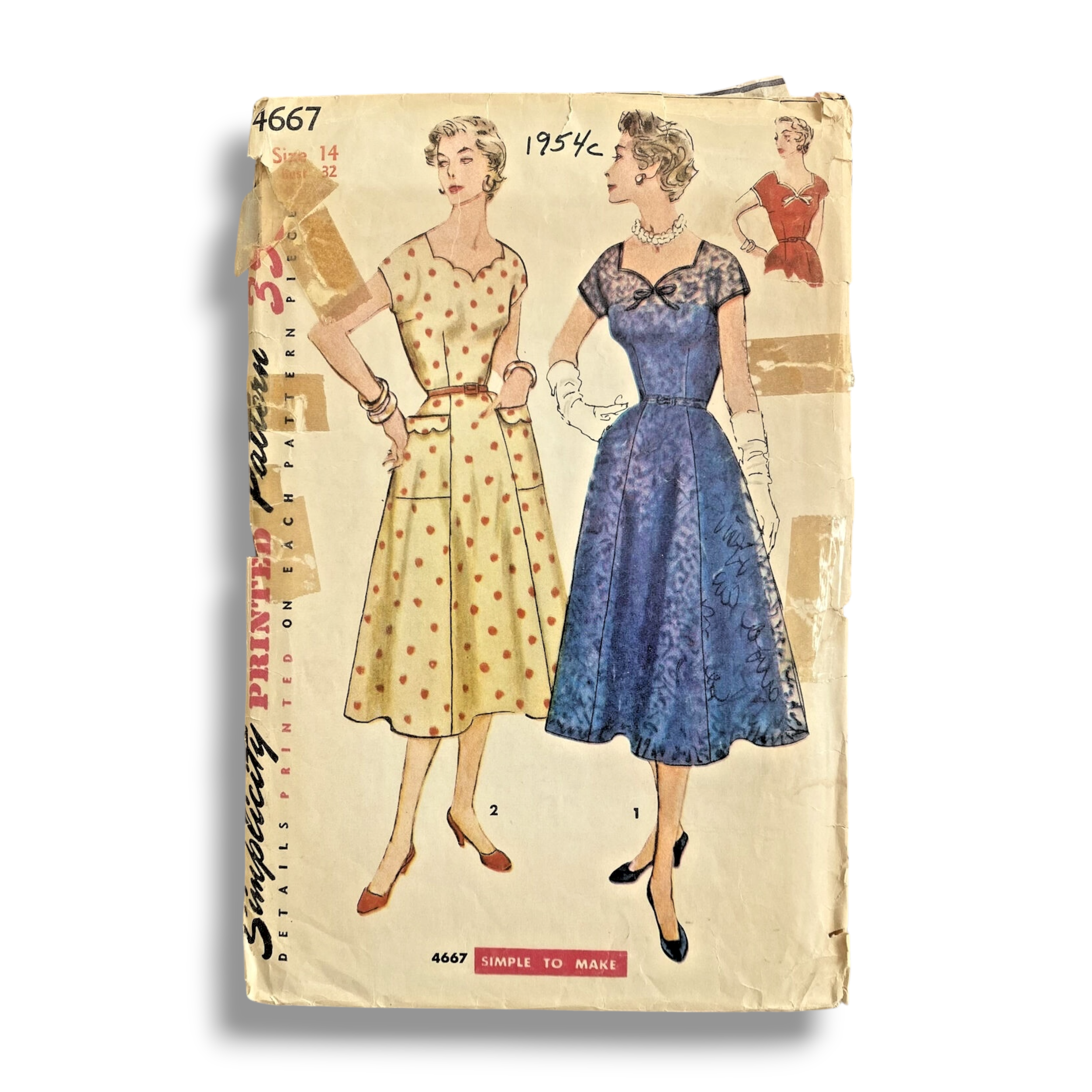 Simplicity 4667, 50s Dress, Size 14/32, Cut & Complete, Vintage Sewing Pattern